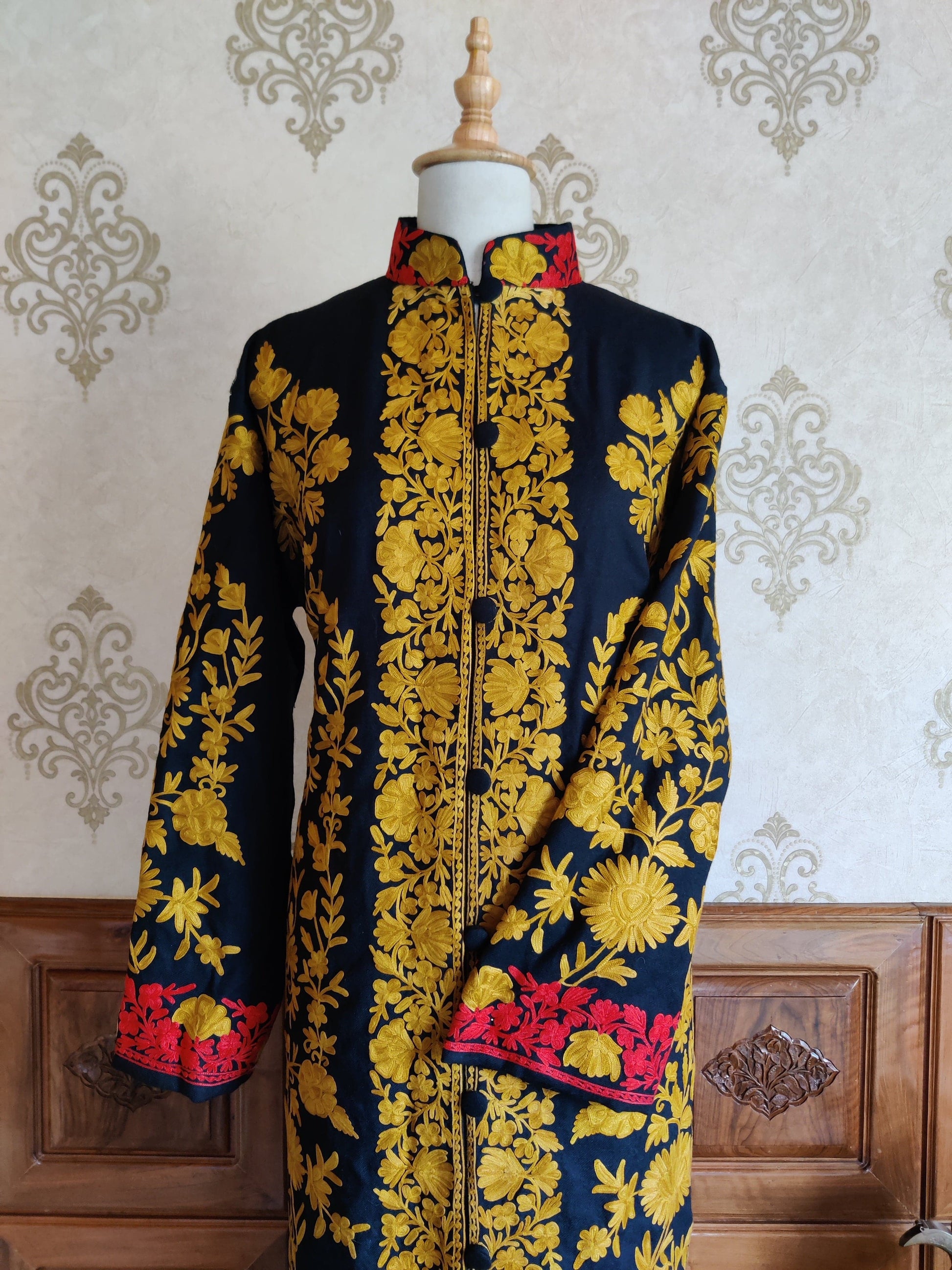 Long kashmiri jacket with Aari Embroidery - KashmKari