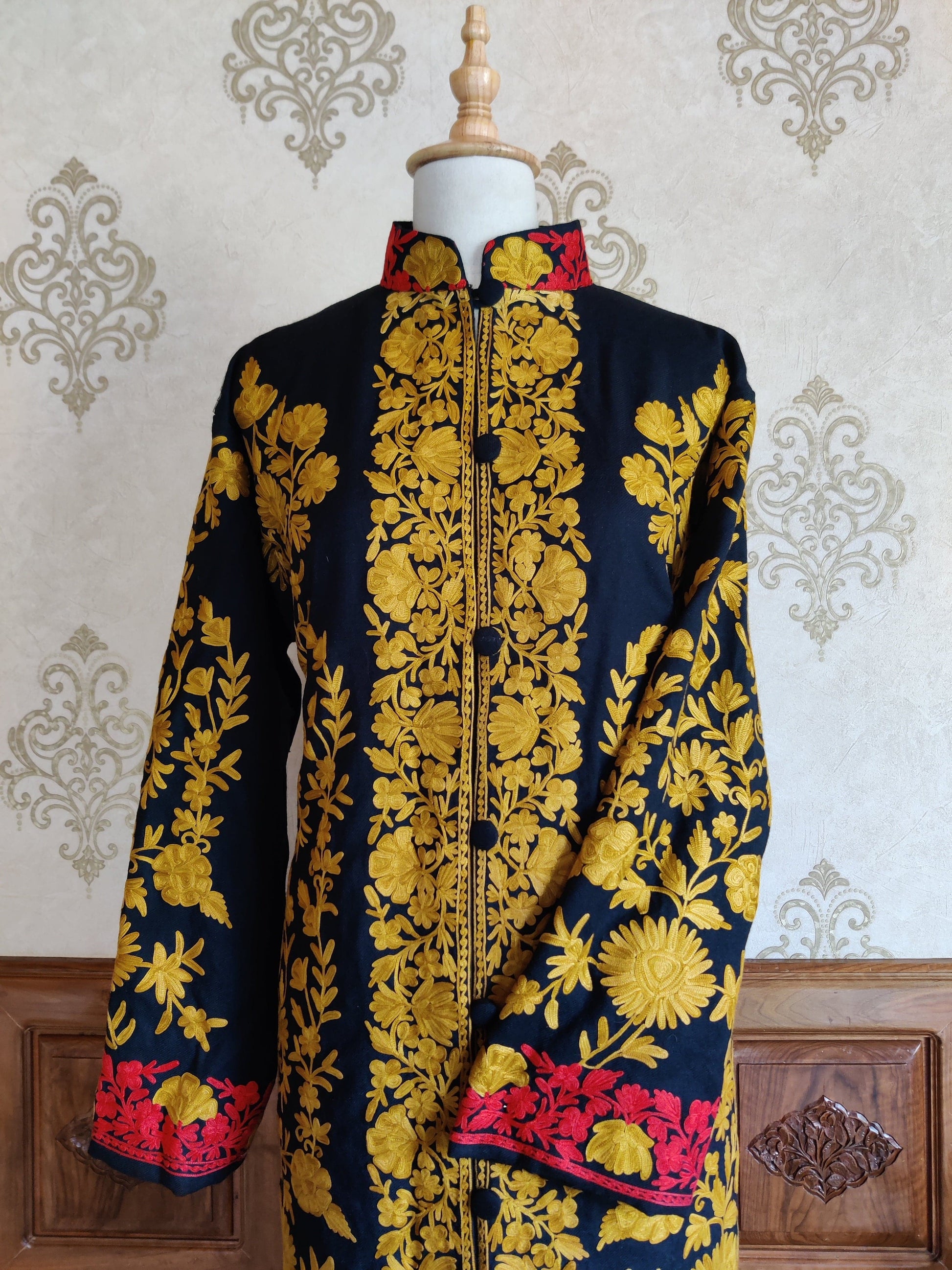 Long kashmiri jacket with Aari Embroidery - KashmKari
