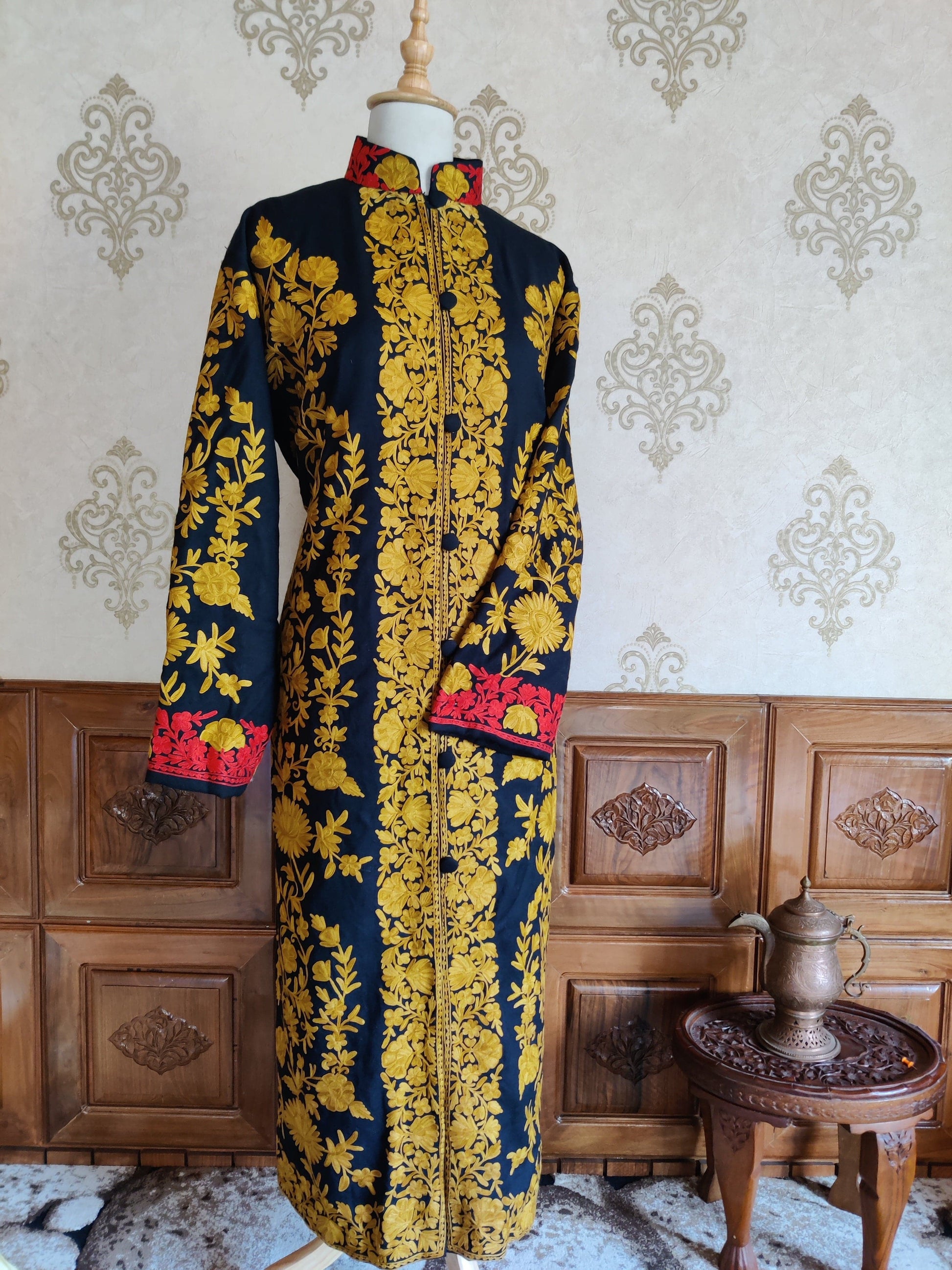 Long kashmiri jacket with Aari Embroidery - KashmKari