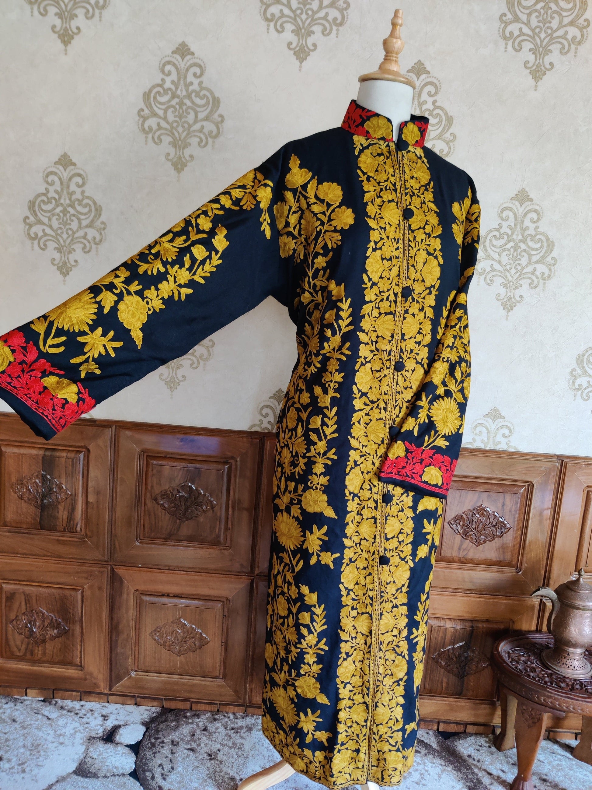 Long kashmiri jacket with Aari Embroidery - KashmKari