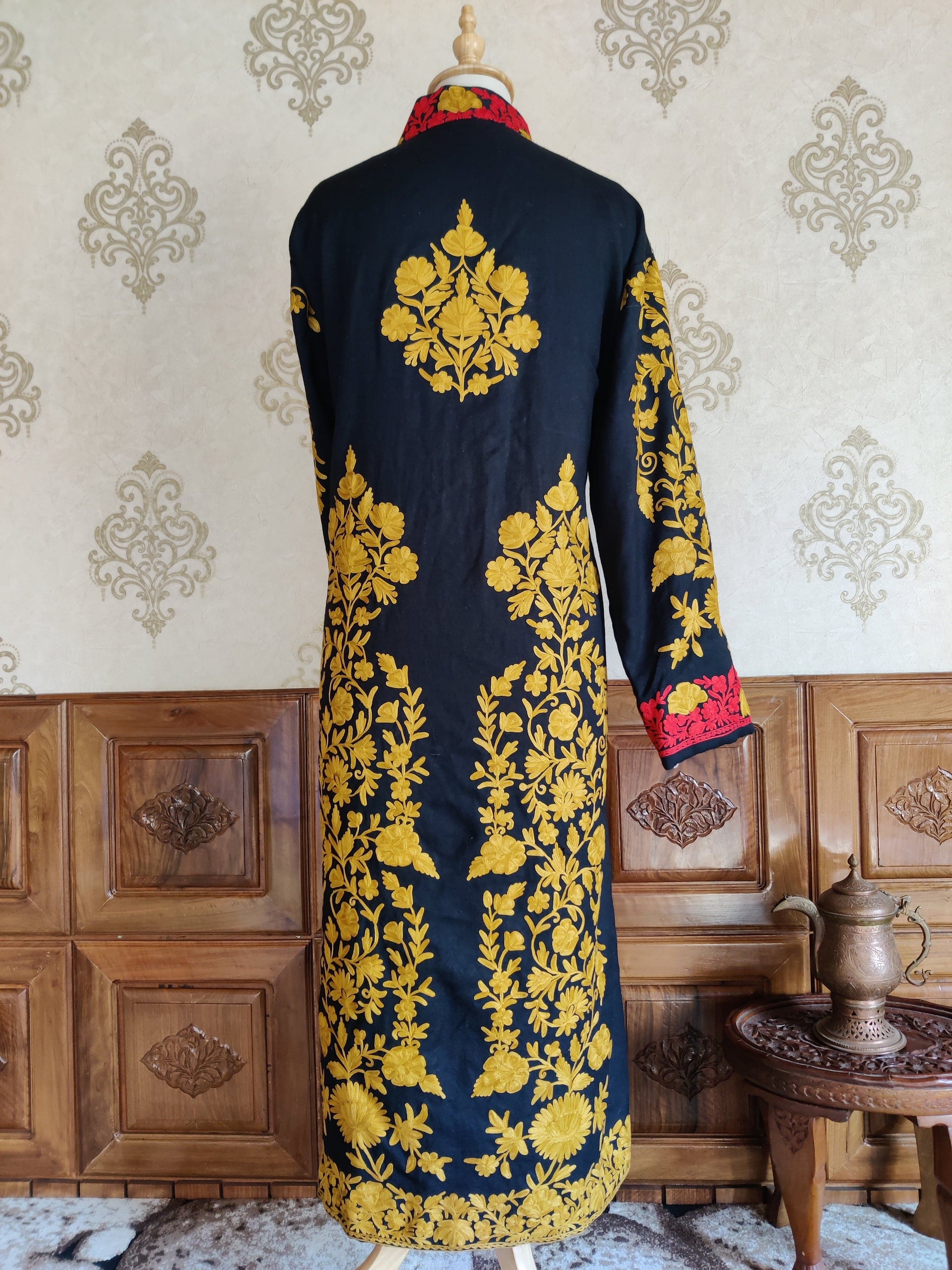 Long kashmiri jacket with Aari Embroidery - KashmKari