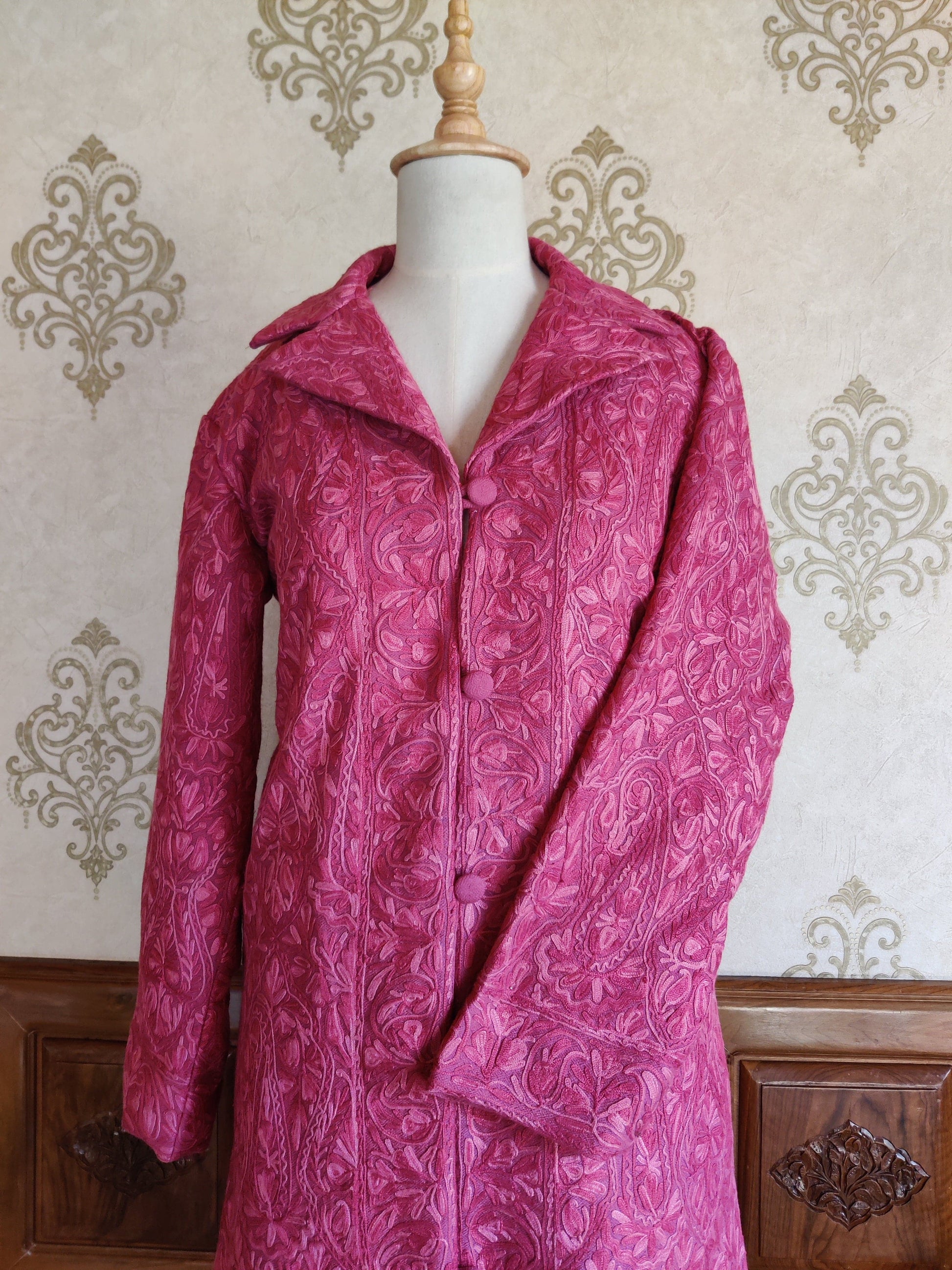 Long kashmiri jacket with Aari Embroidery - KashmKari