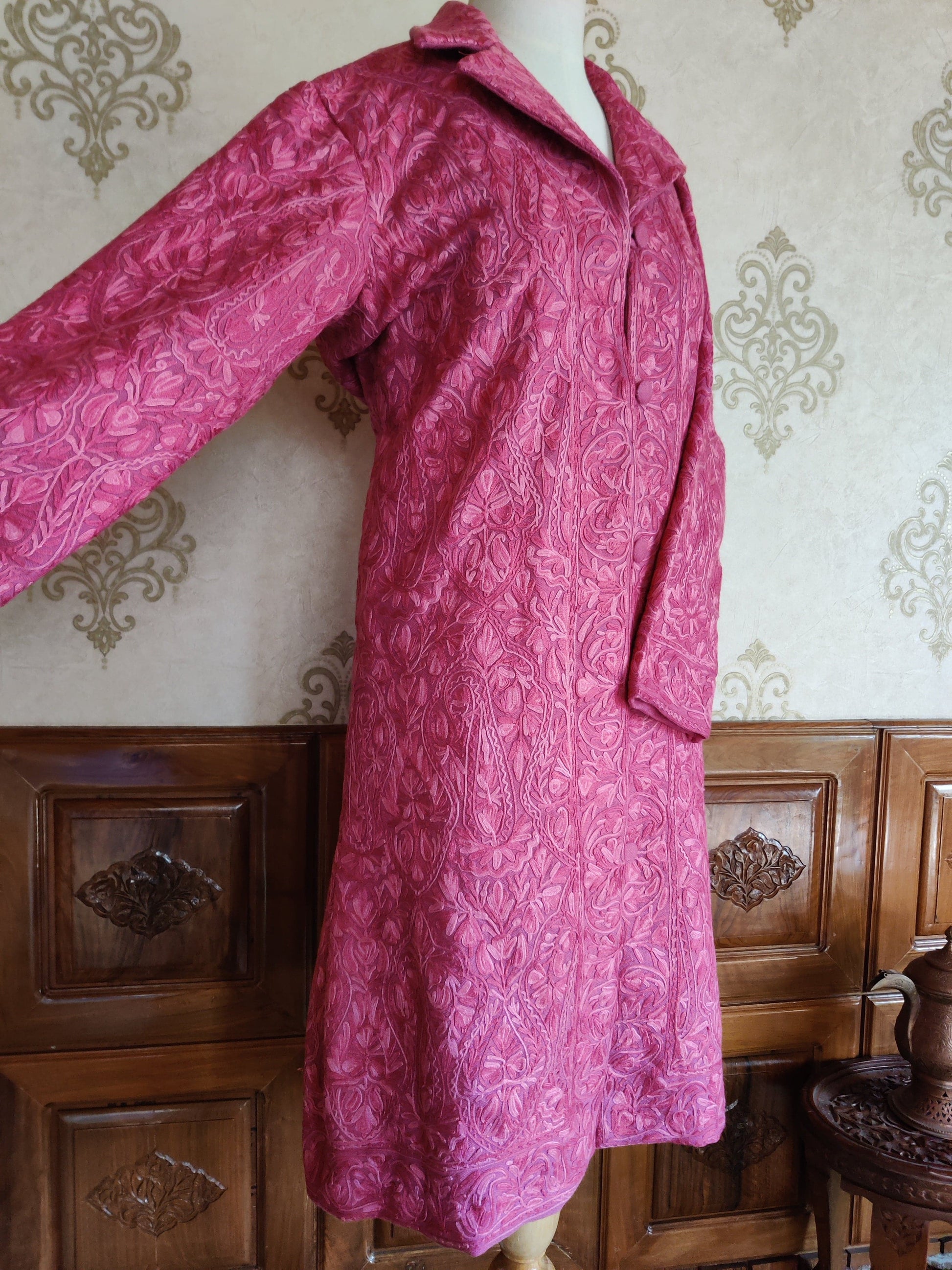 Long kashmiri jacket with Aari Embroidery - KashmKari