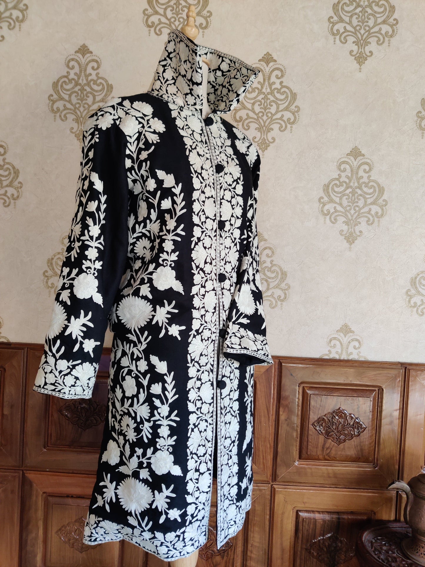 Long kashmiri jacket with Aari Embroidery - KashmKari