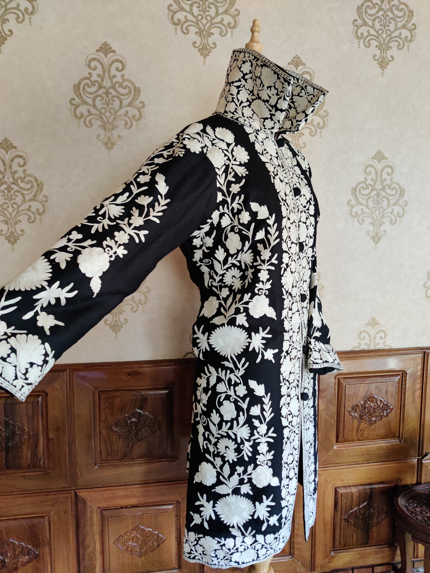 Long kashmiri jacket with Aari Embroidery - KashmKari