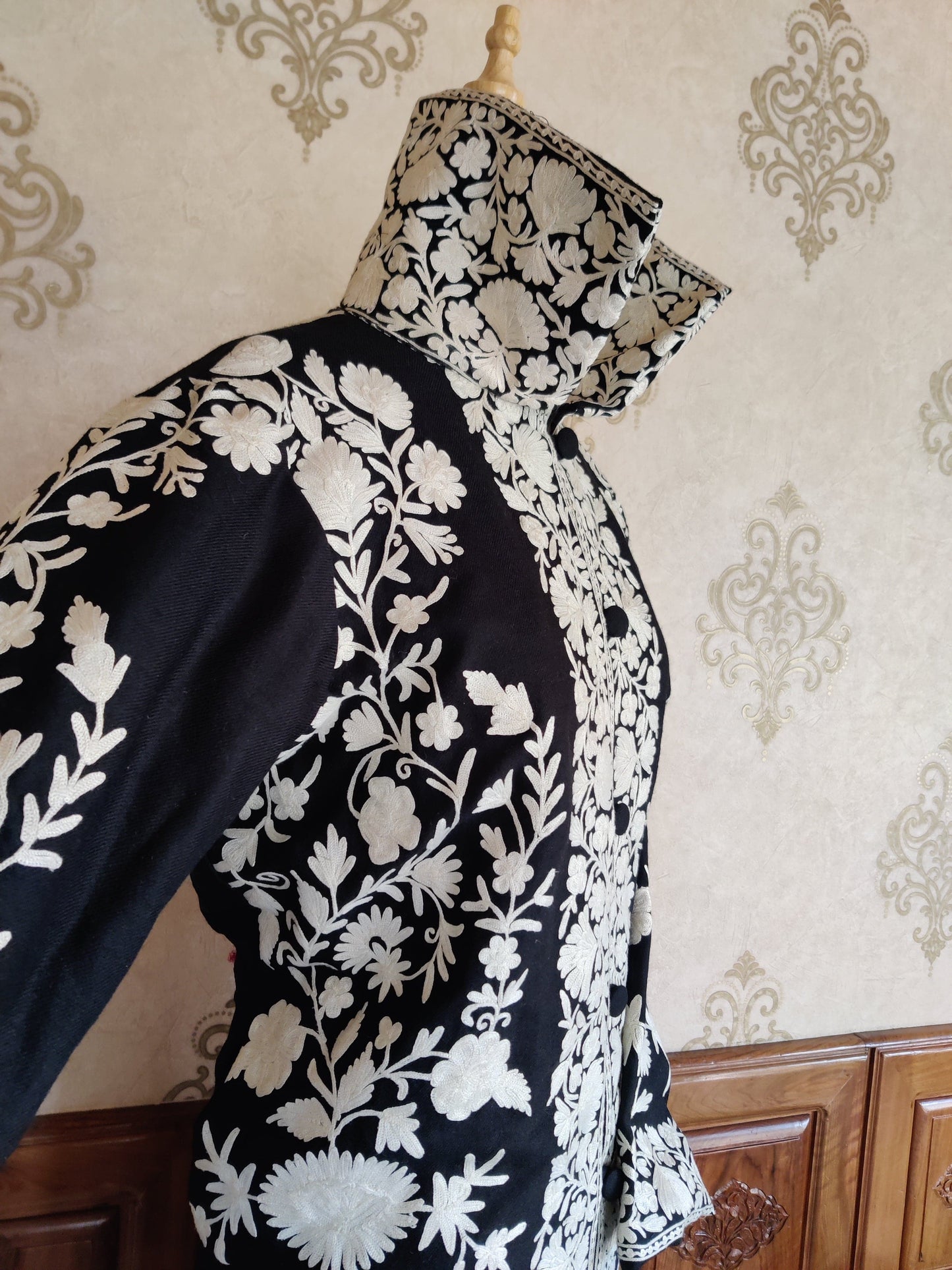 Long kashmiri jacket with Aari Embroidery - KashmKari