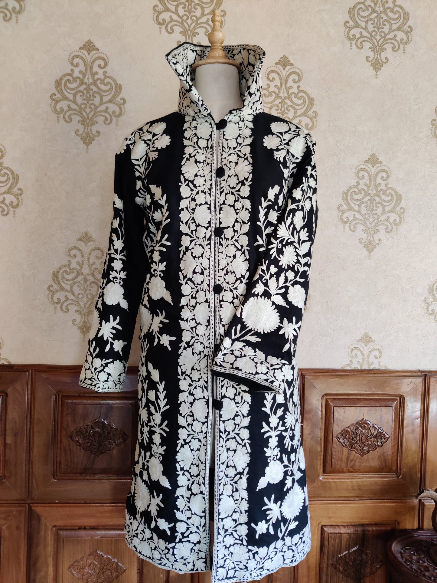Long kashmiri jacket with Aari Embroidery - KashmKari