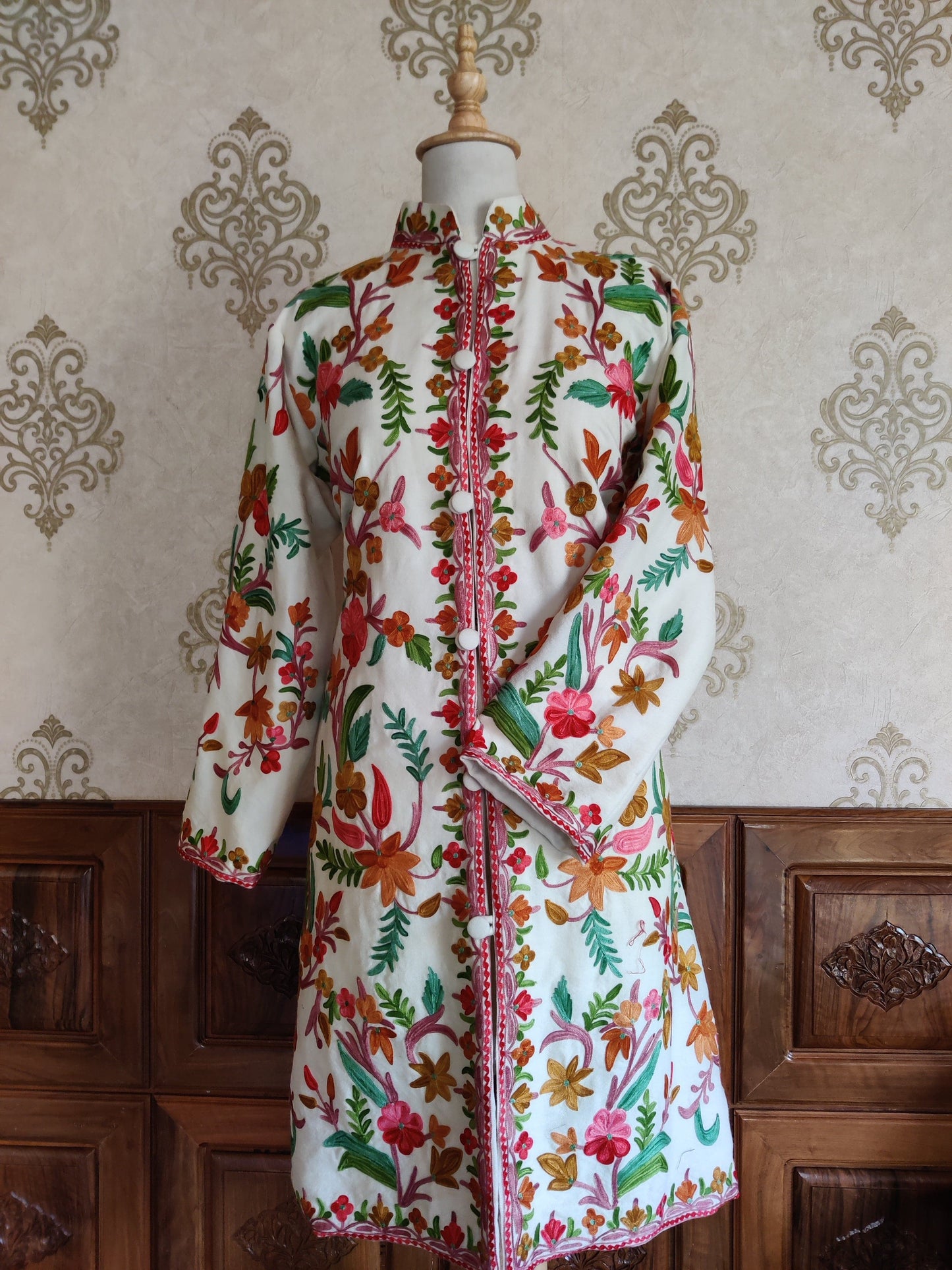 Long kashmiri jacket with Aari Embroidery - KashmKari