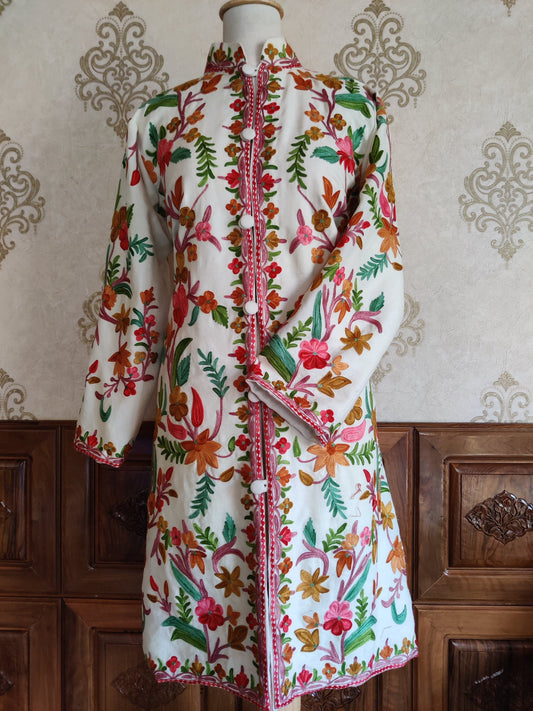 Long kashmiri jacket with Aari Embroidery - KashmKari