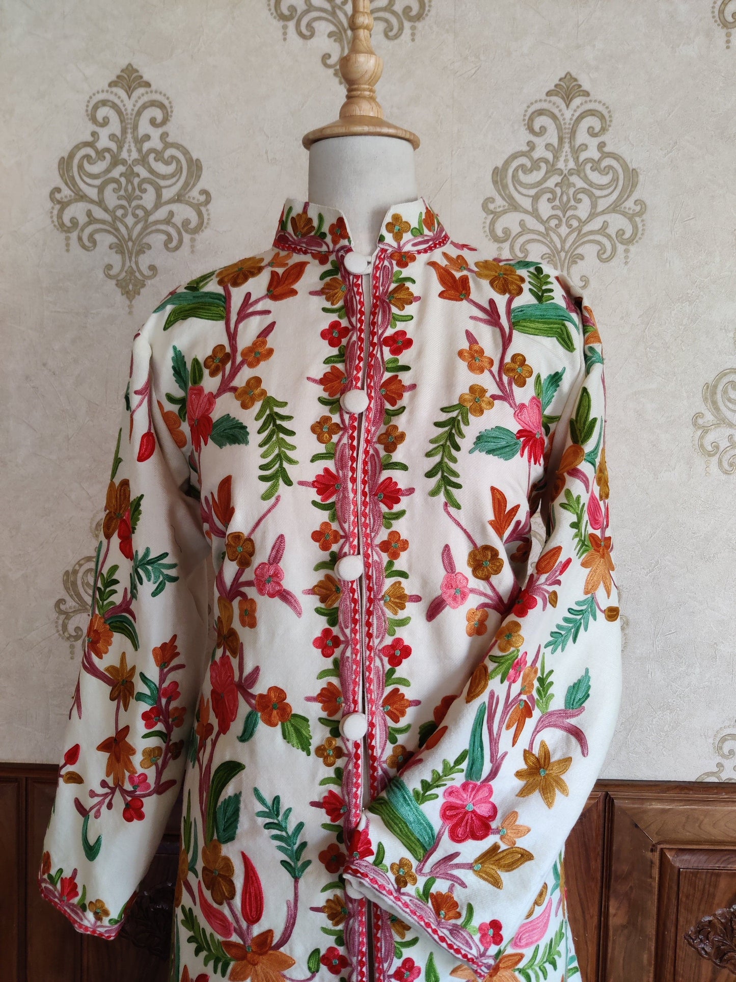 Long kashmiri jacket with Aari Embroidery - KashmKari