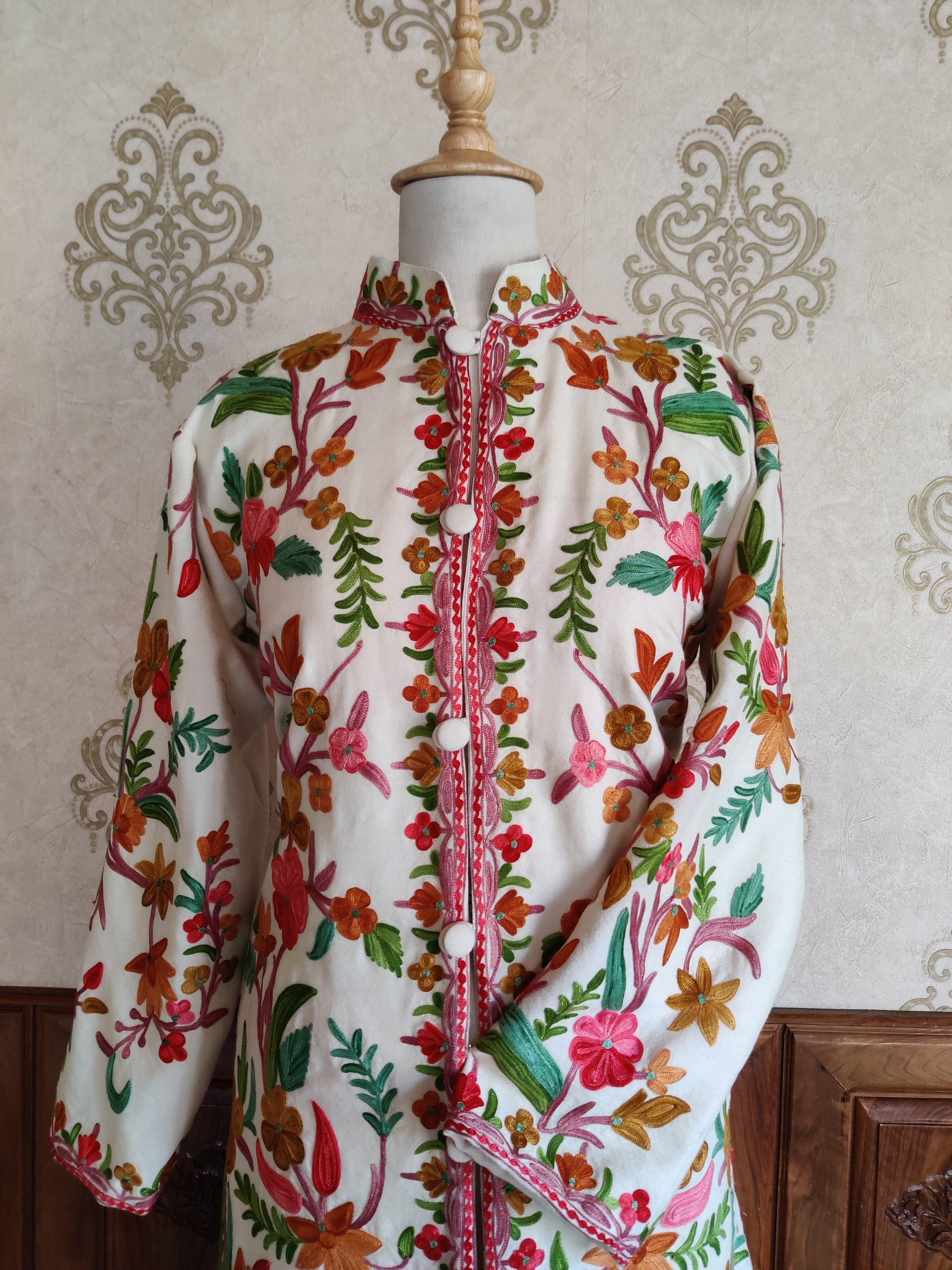 Long kashmiri jacket with Aari Embroidery - KashmKari