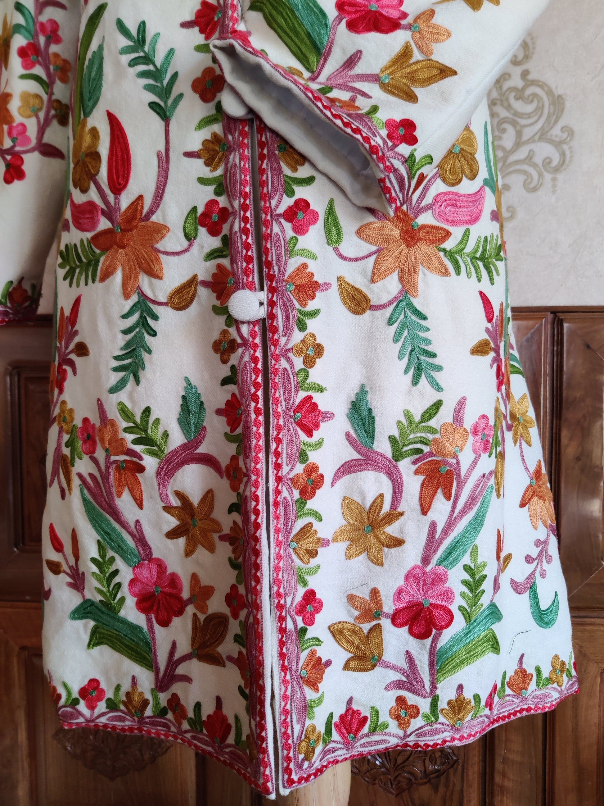 Long kashmiri jacket with Aari Embroidery - KashmKari