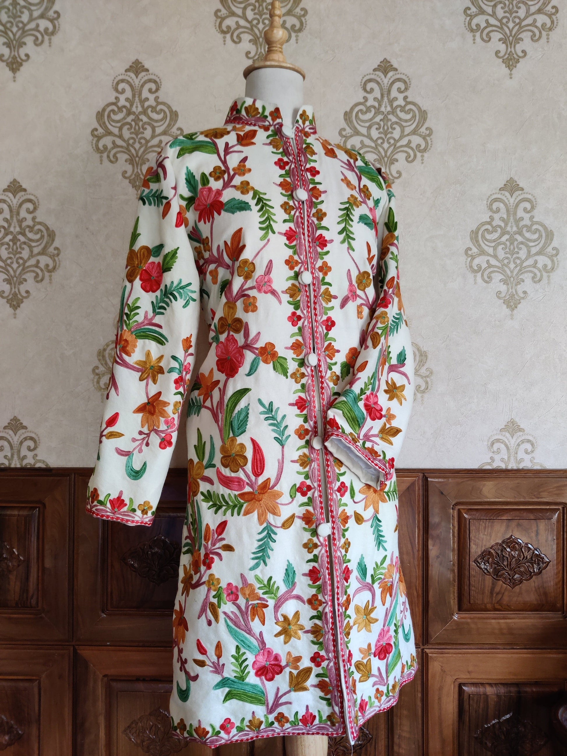 Long kashmiri jacket with Aari Embroidery - KashmKari