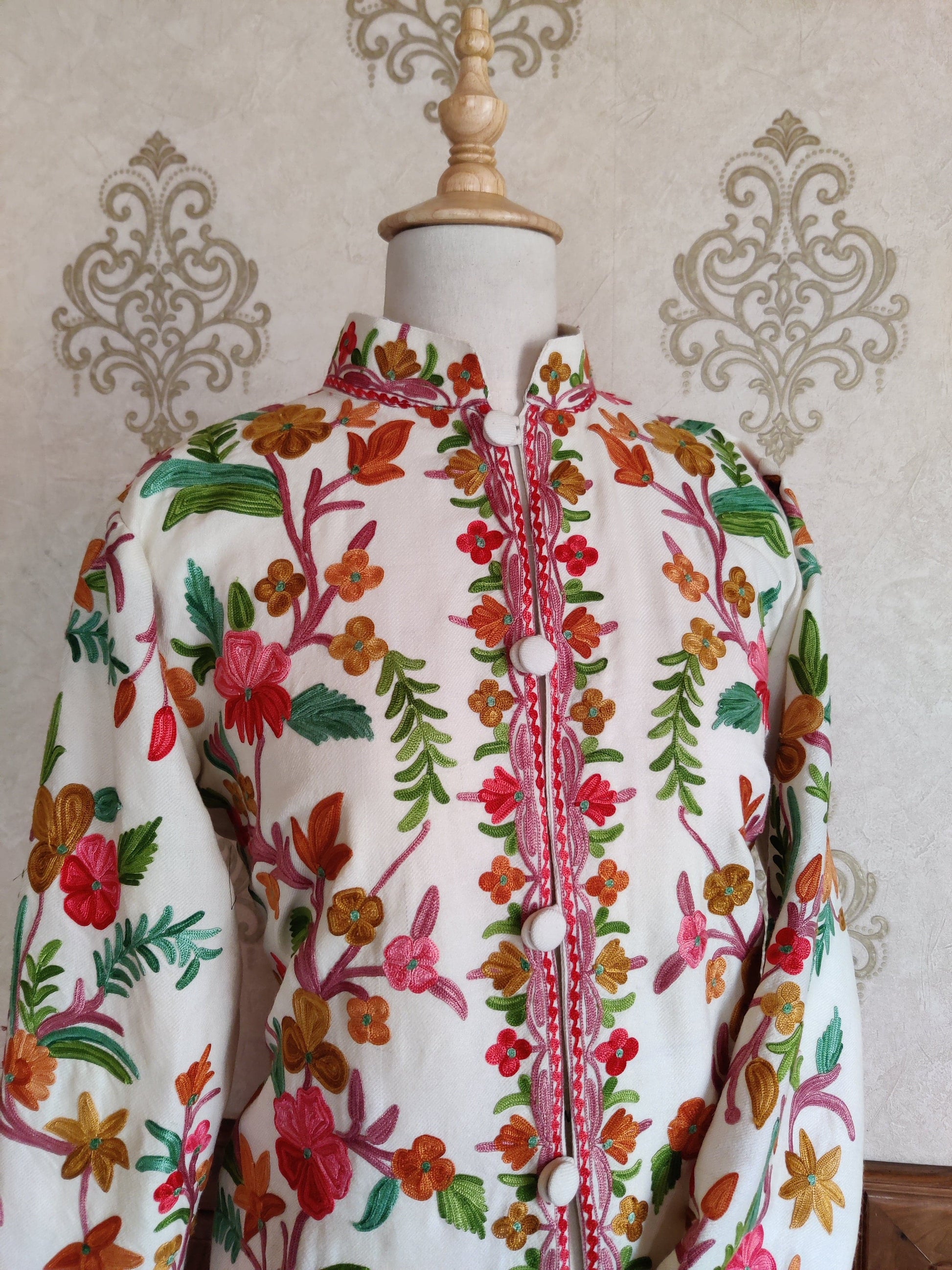 Long kashmiri jacket with Aari Embroidery - KashmKari