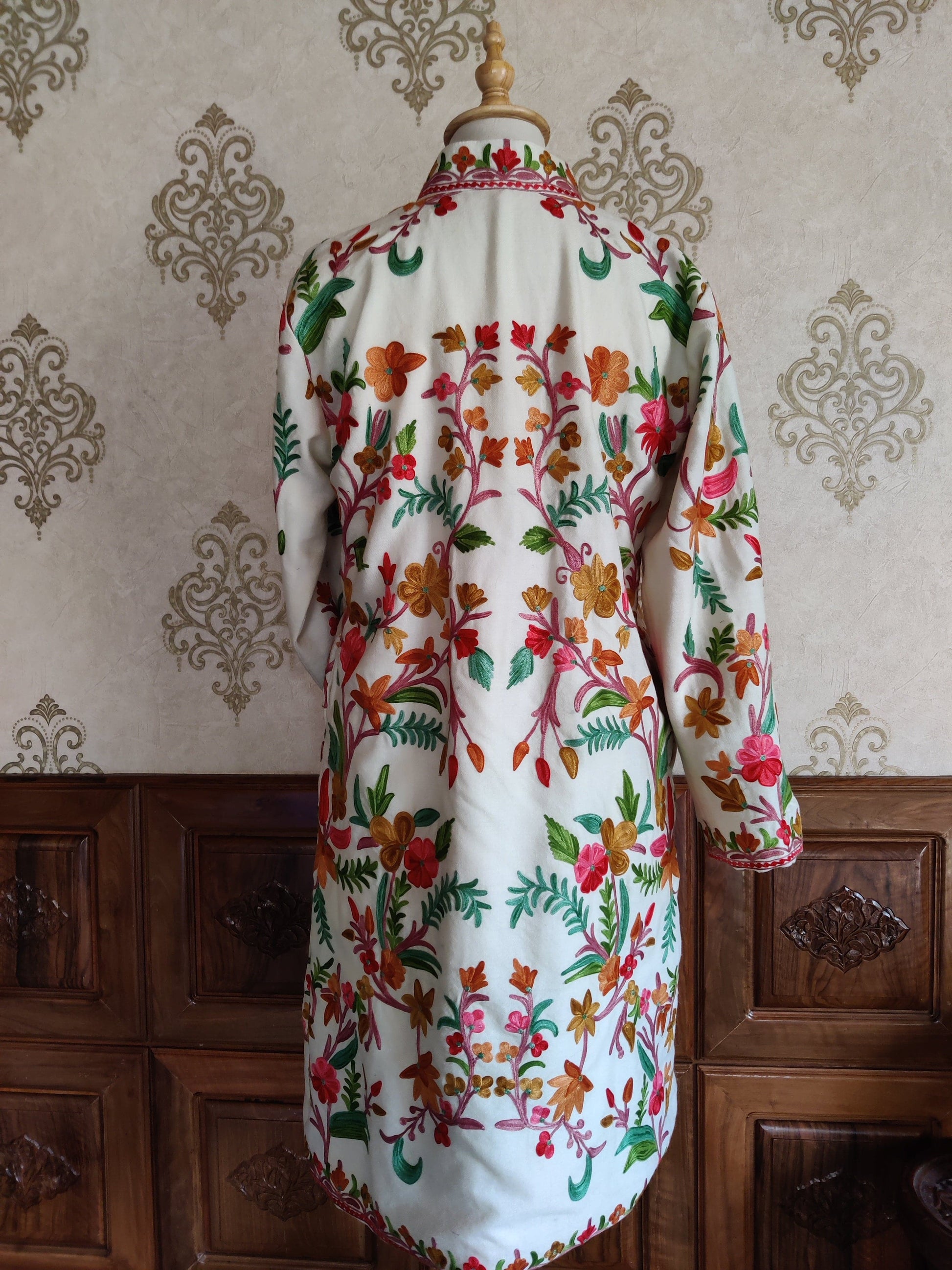 Long kashmiri jacket with Aari Embroidery - KashmKari