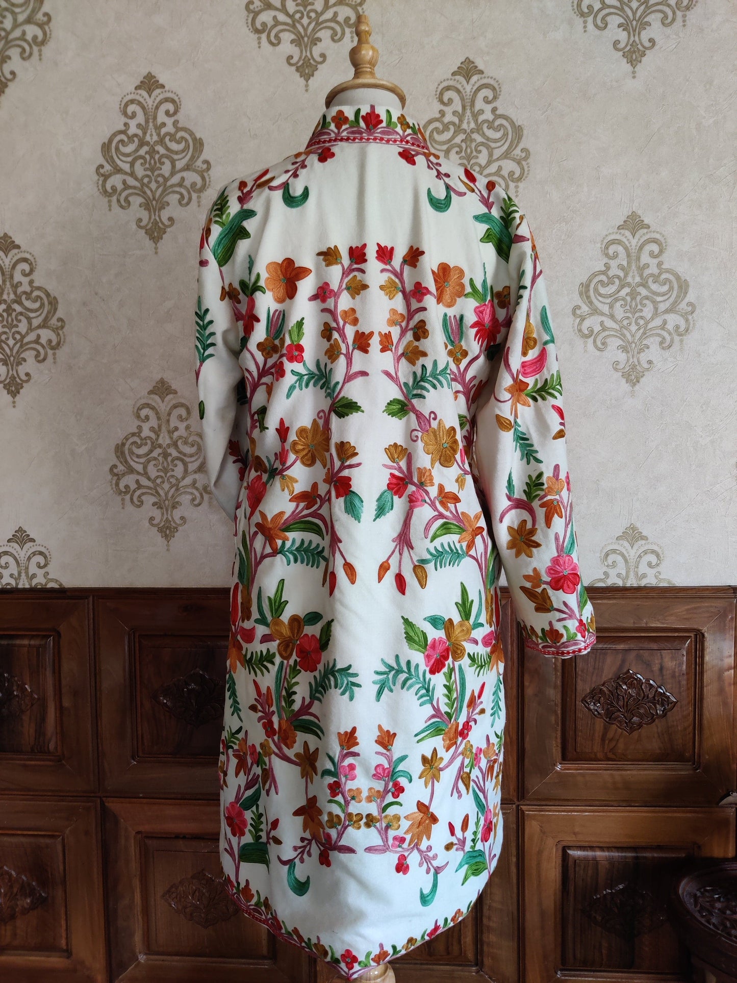 Long kashmiri jacket with Aari Embroidery - KashmKari
