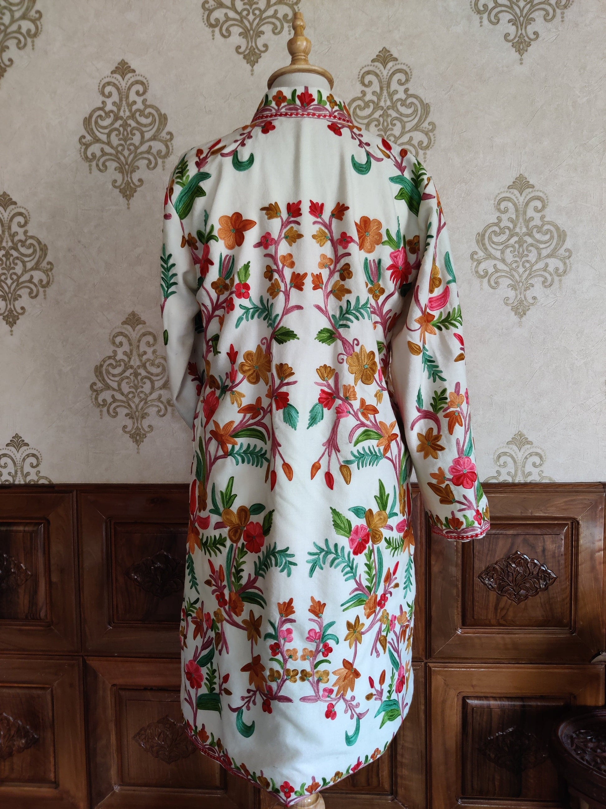 Long kashmiri jacket with Aari Embroidery - KashmKari