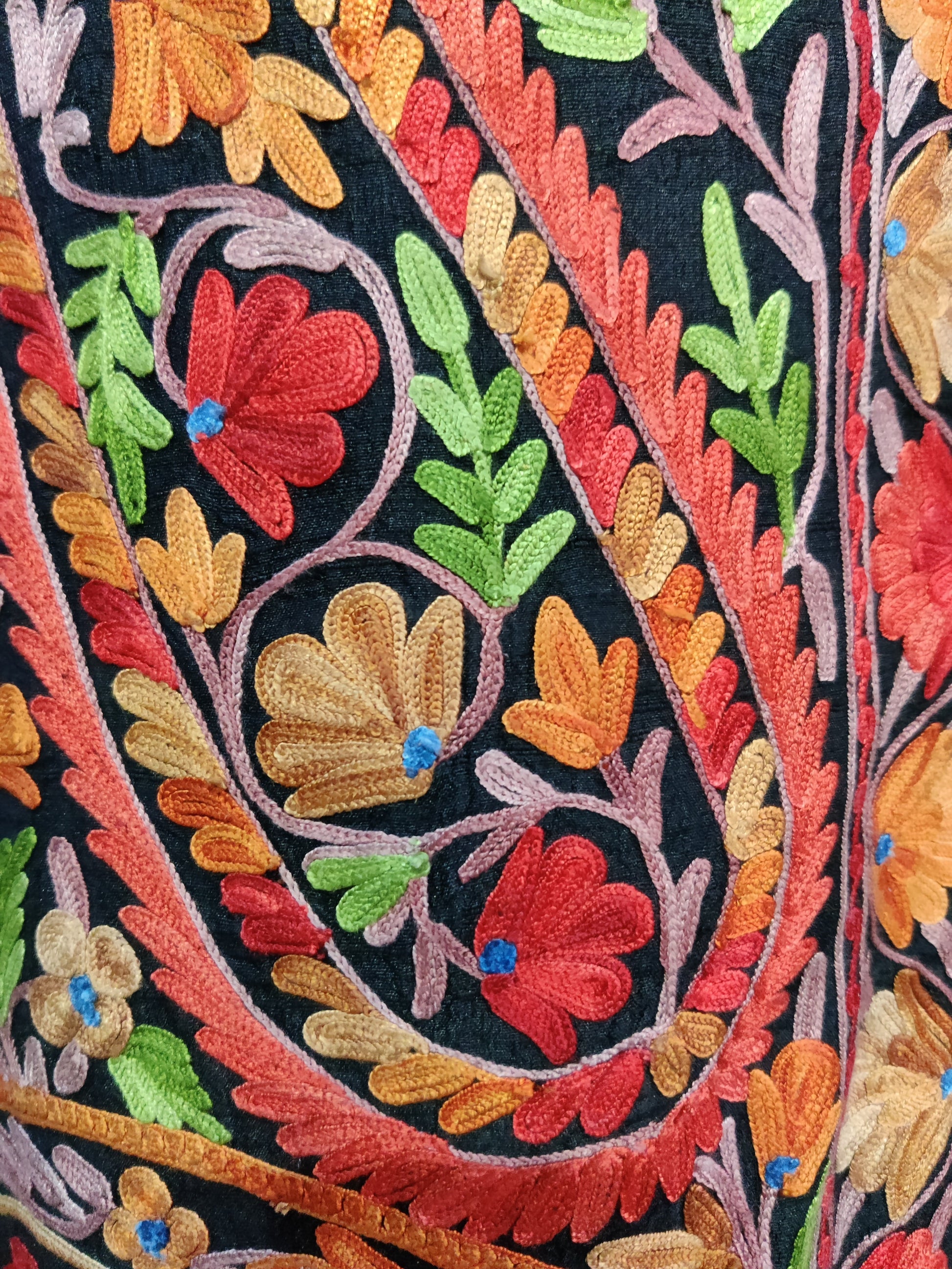 The Midnight Mosaic: Long Black Kashmiri Jacket with Aari Embroidery - KashmKari