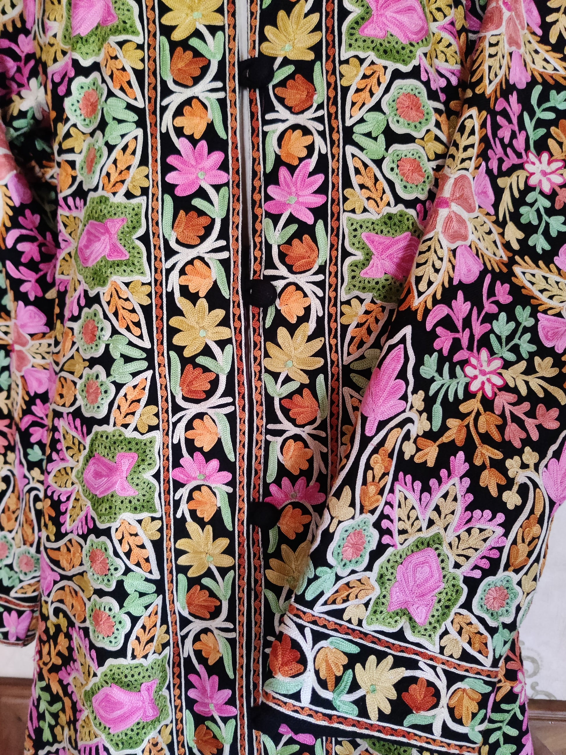 The Geometric Garden: Vibrant Aari Embroidered Kashmiri Jacket - KashmKari