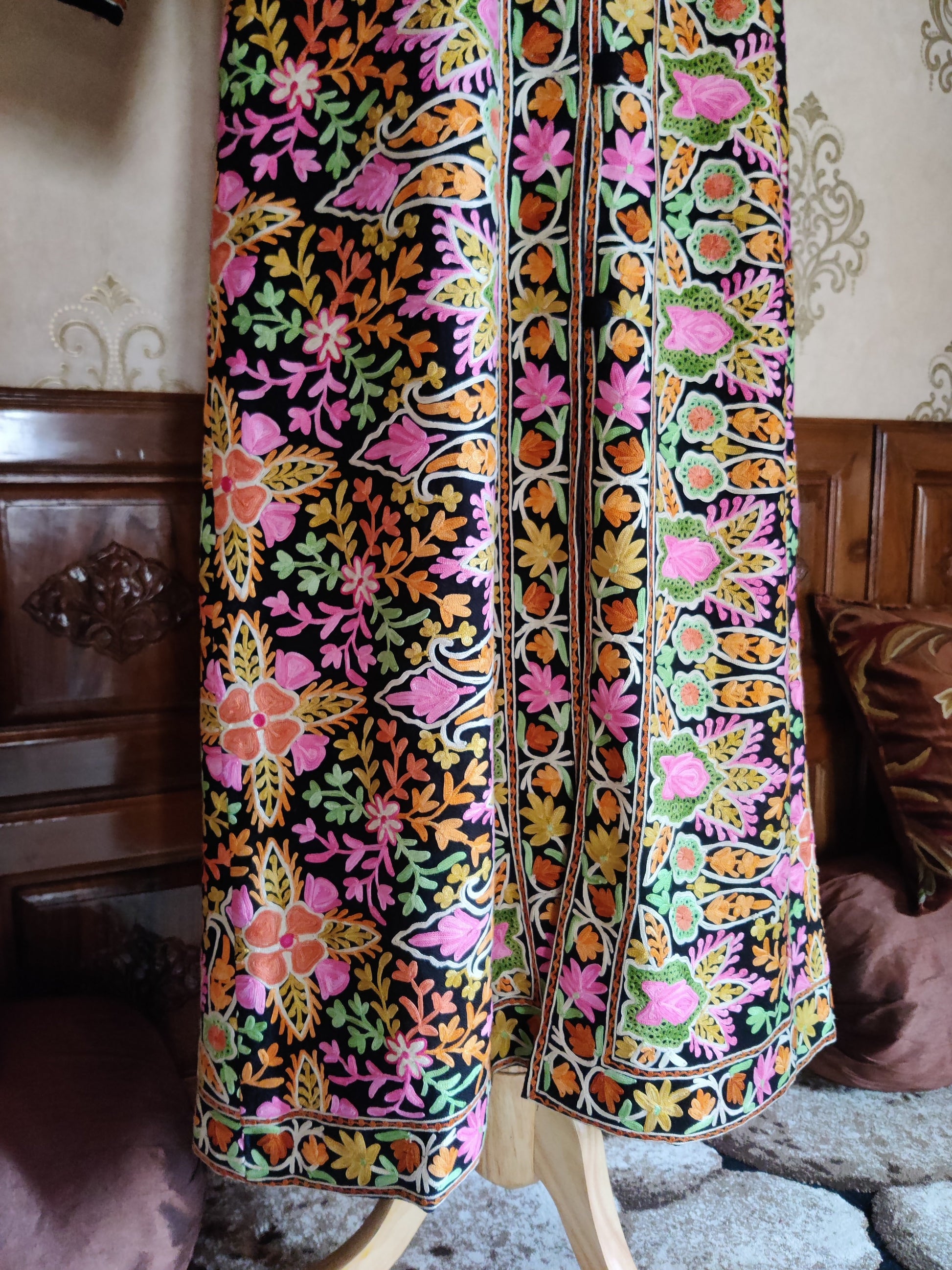 The Geometric Garden: Vibrant Aari Embroidered Kashmiri Jacket - KashmKari