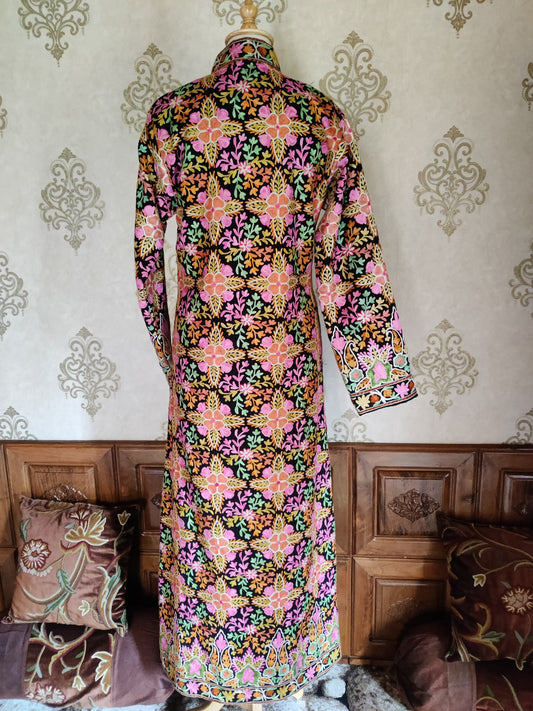 The Geometric Garden: Vibrant Aari Embroidered Kashmiri Jacket - KashmKari