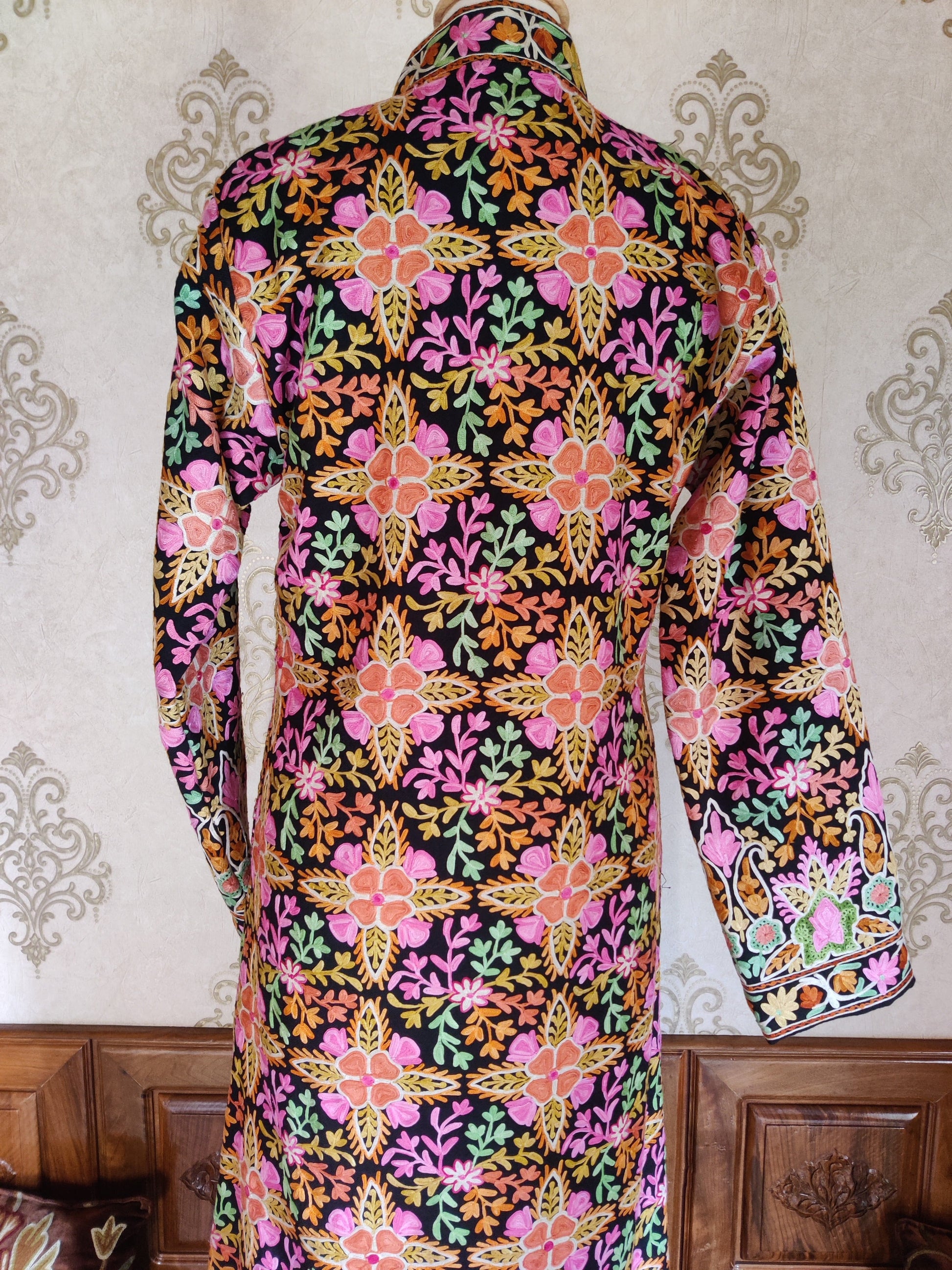 The Geometric Garden: Vibrant Aari Embroidered Kashmiri Jacket - KashmKari