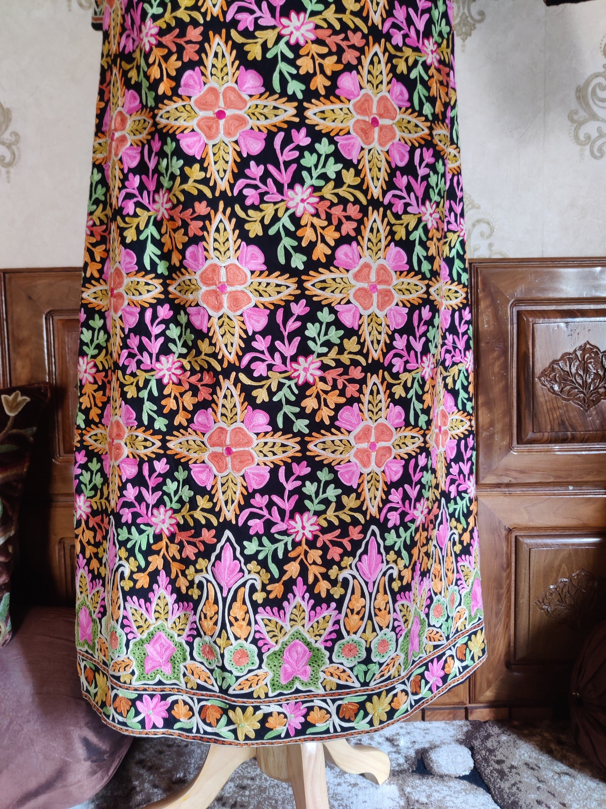 The Geometric Garden: Vibrant Aari Embroidered Kashmiri Jacket - KashmKari