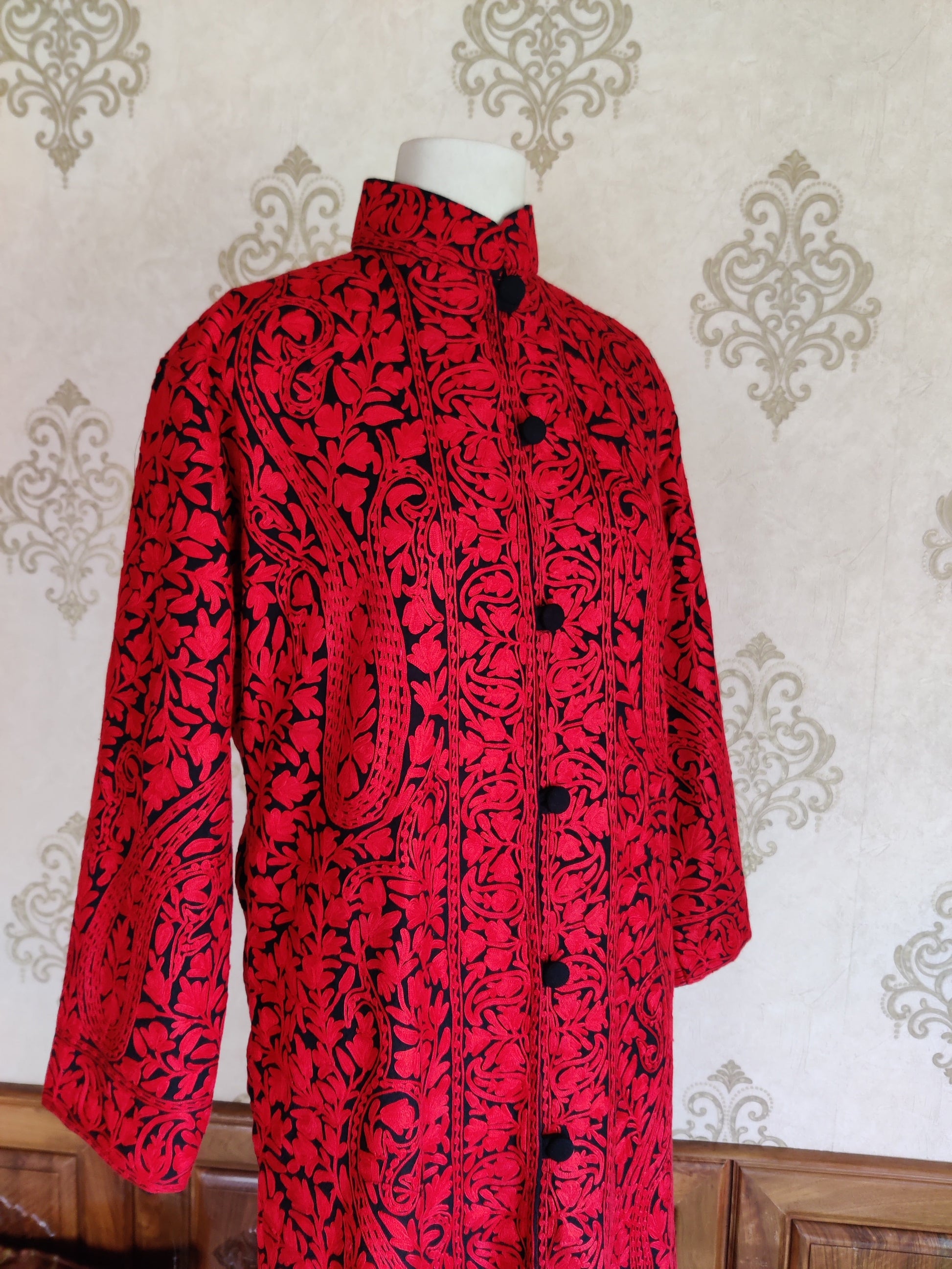 The Aari Adornment: Kashmiri Jacket with Paisley Floral Embroidery - KashmKari