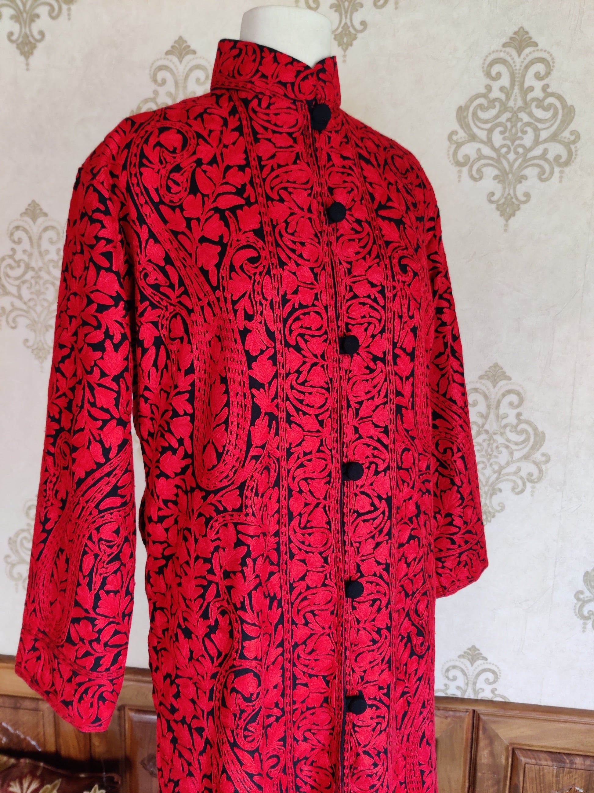 The Aari Adornment: Kashmiri Jacket with Paisley Floral Embroidery - KashmKari