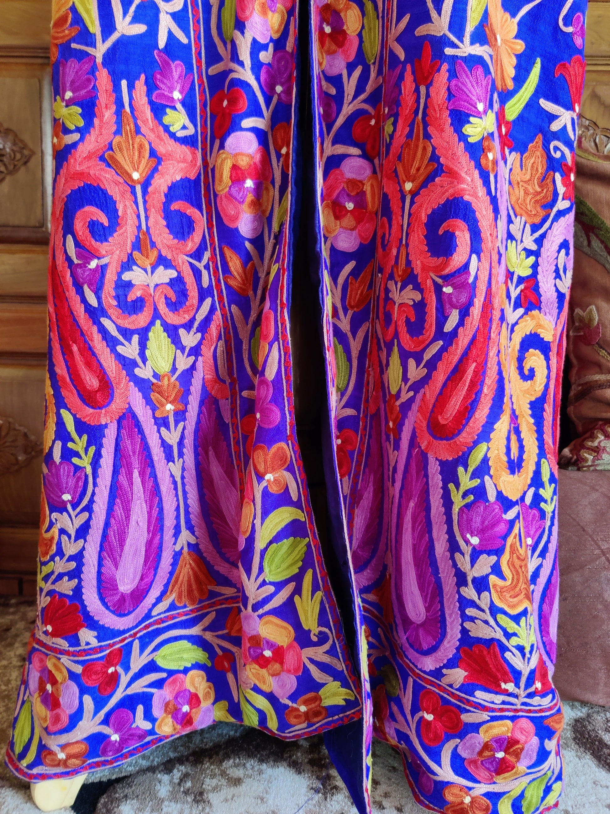 The Royal Reverie: Kashmiri Aari-embroidered Long Robe - KashmKari