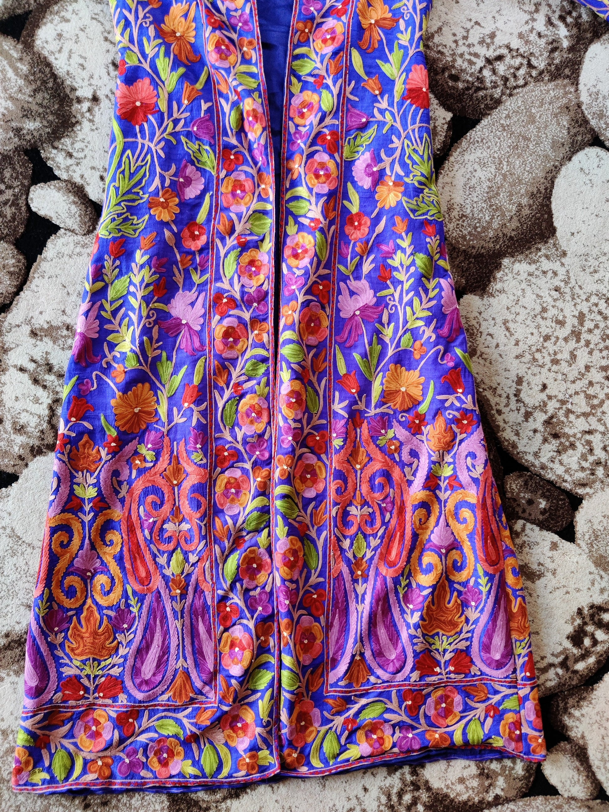 The Royal Reverie: Kashmiri Aari-embroidered Long Robe - KashmKari