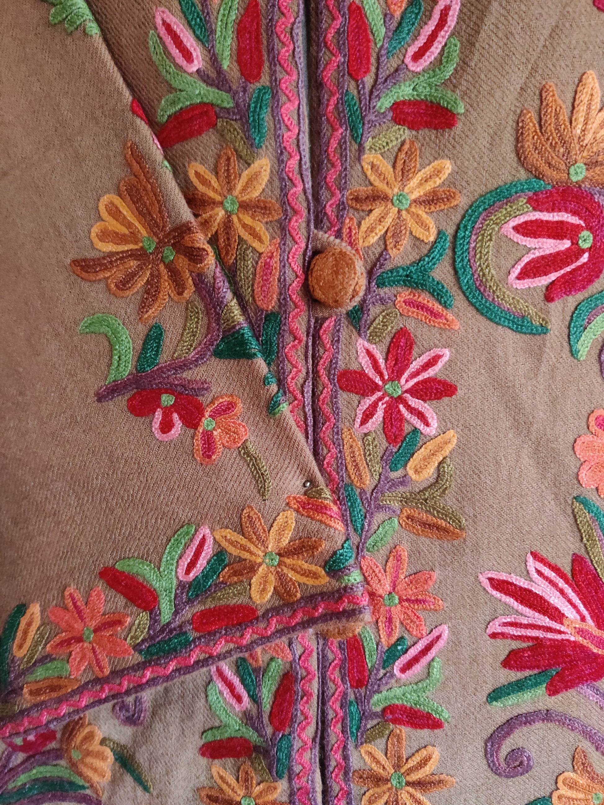Hand Aari Embroidered Jacket in Earthy Brown - KashmKari