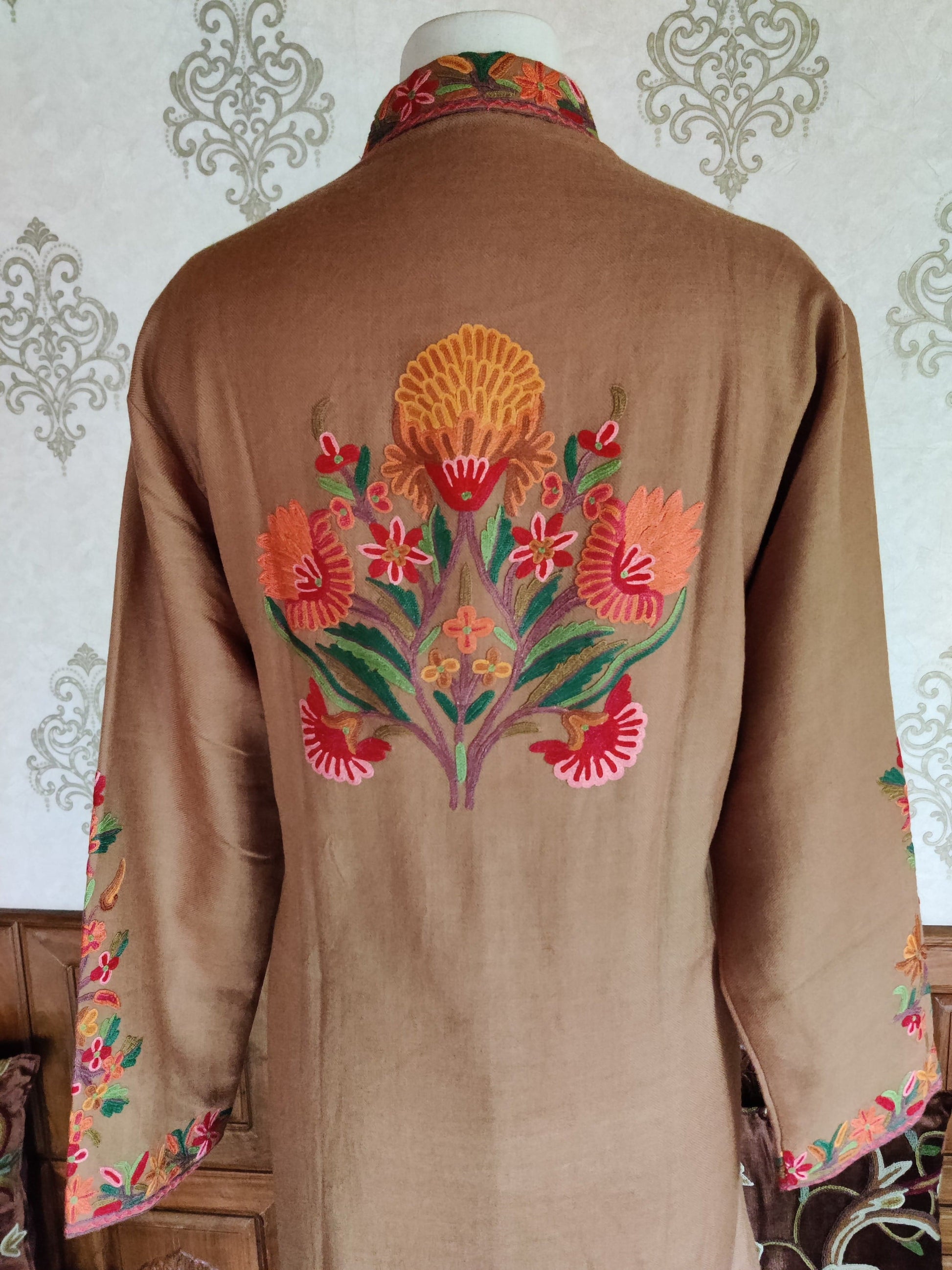 Hand Aari Embroidered Jacket in Earthy Brown - KashmKari