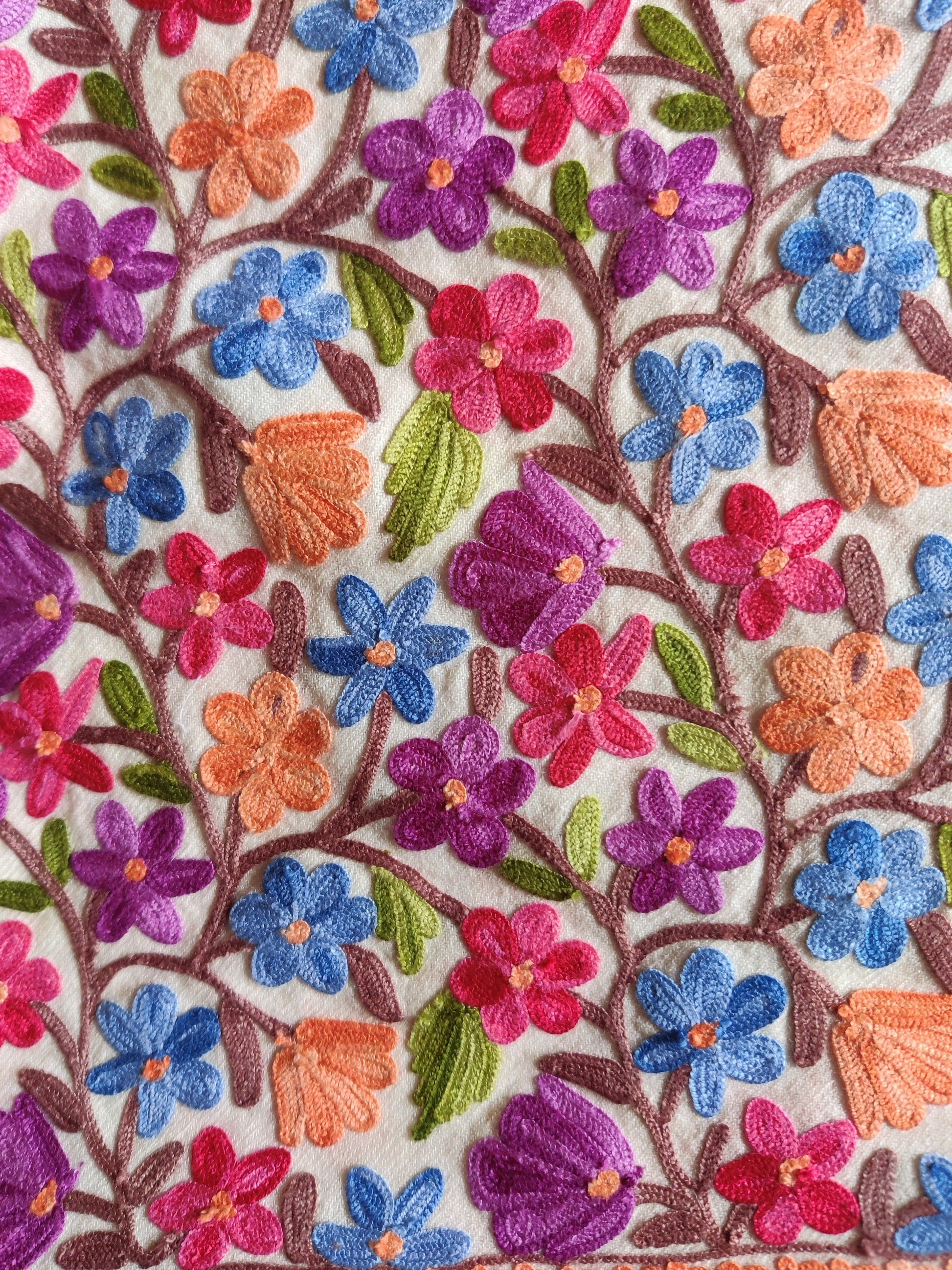 Kashmiri White Floral Jacket - KashmKari