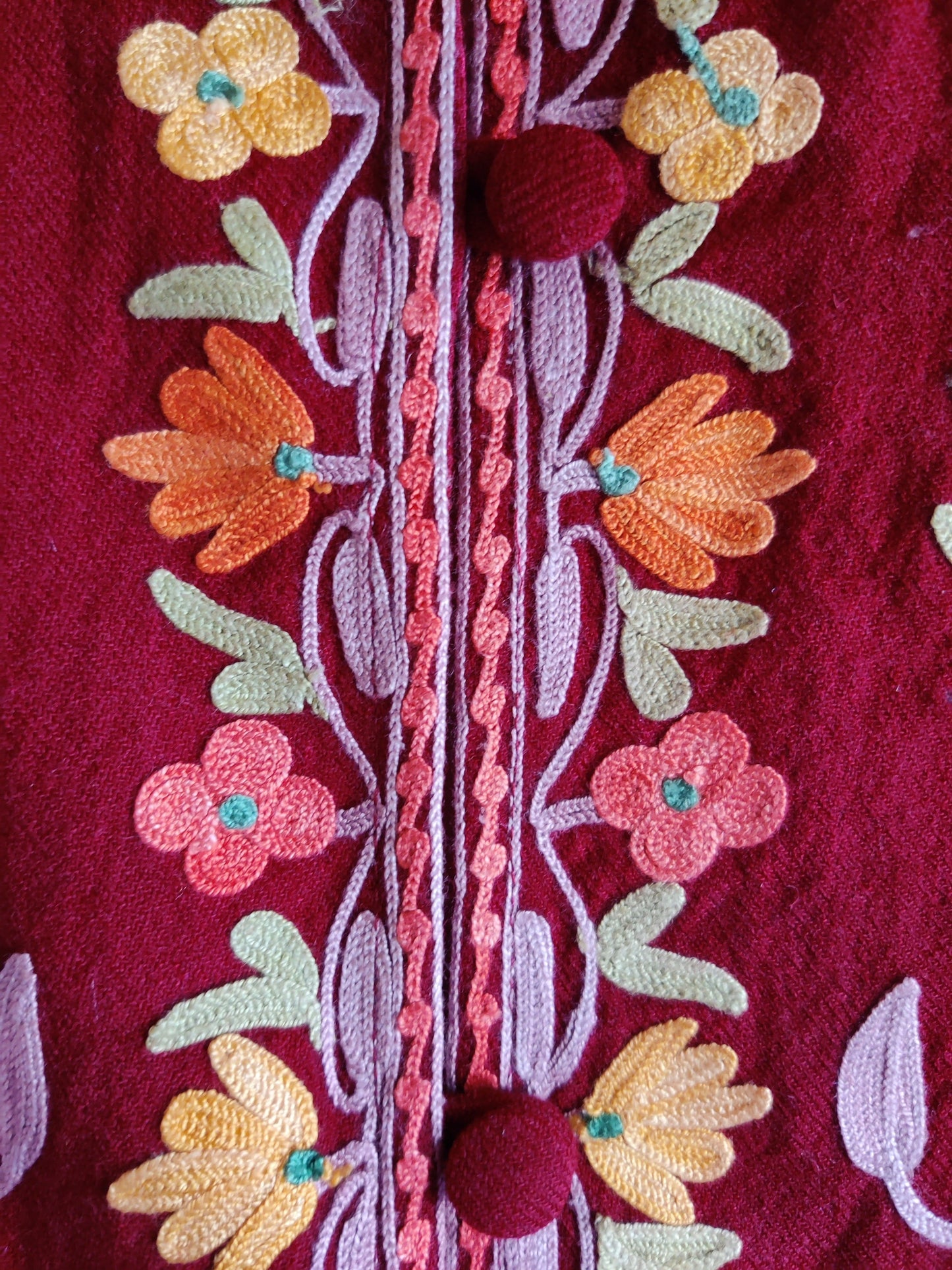 Maroon Short Boho Floral Jacket. - KashmKari
