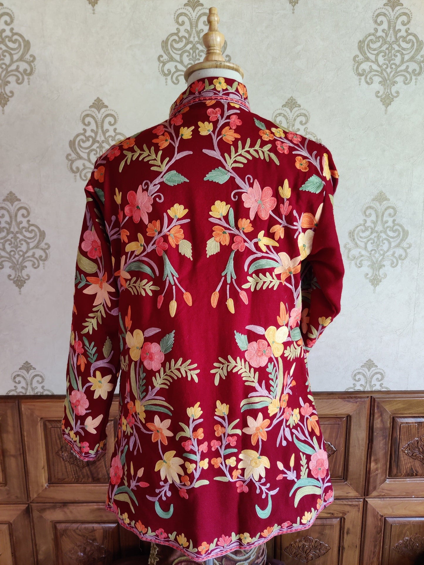 Maroon Short Boho Floral Jacket. - KashmKari