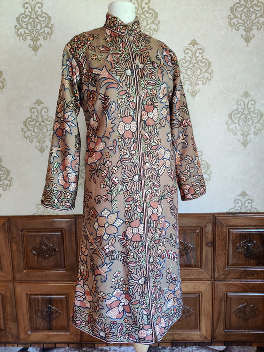 Beige Wool Jacket with Intricate Hand Aari Floral Embroidery