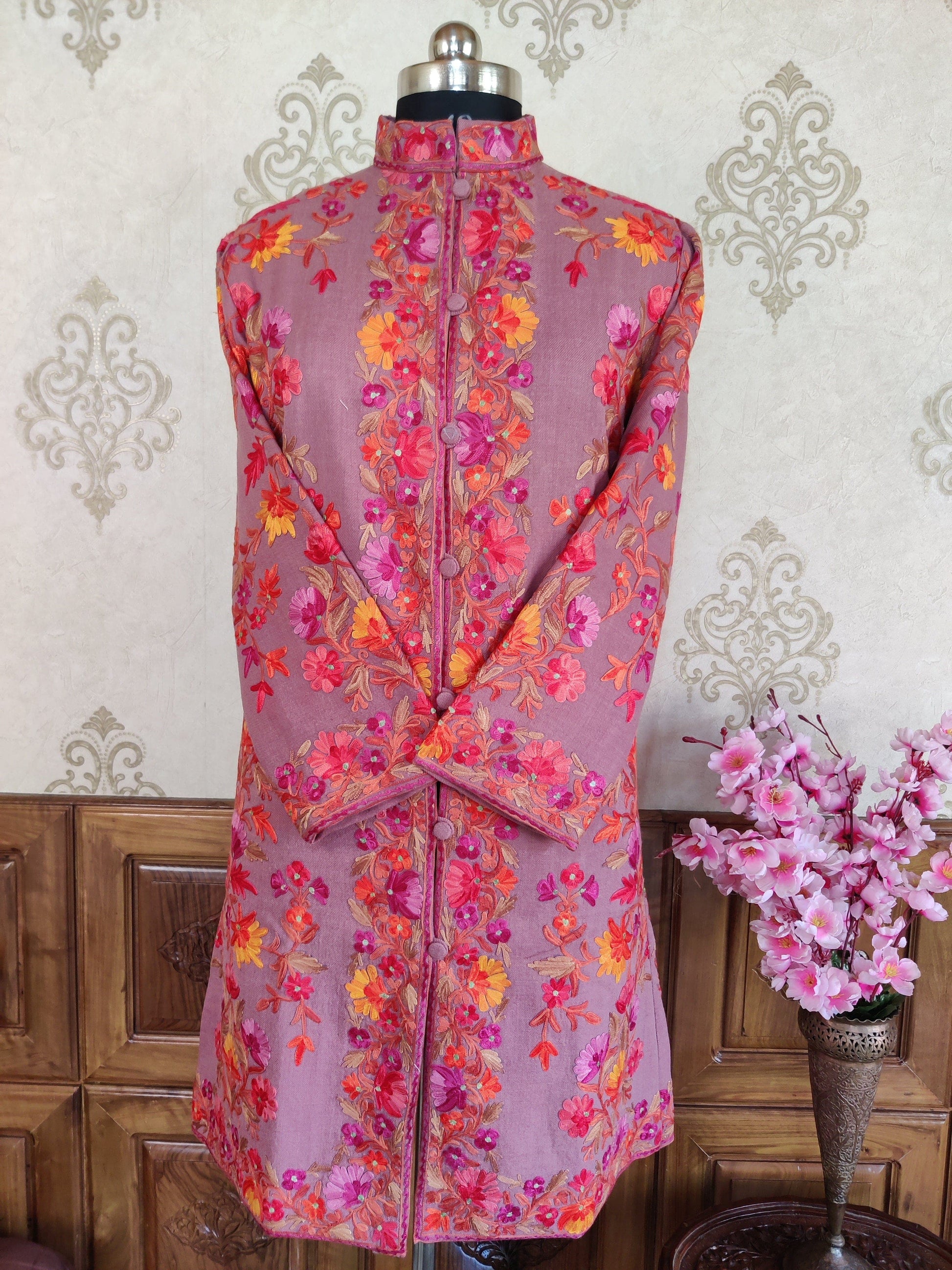 Kashmiri Floral Embroidered Coat Jacket KashmKari Get Kashmiri coat With Bohemian Embroidery at best price Online  | Kashmir Thread