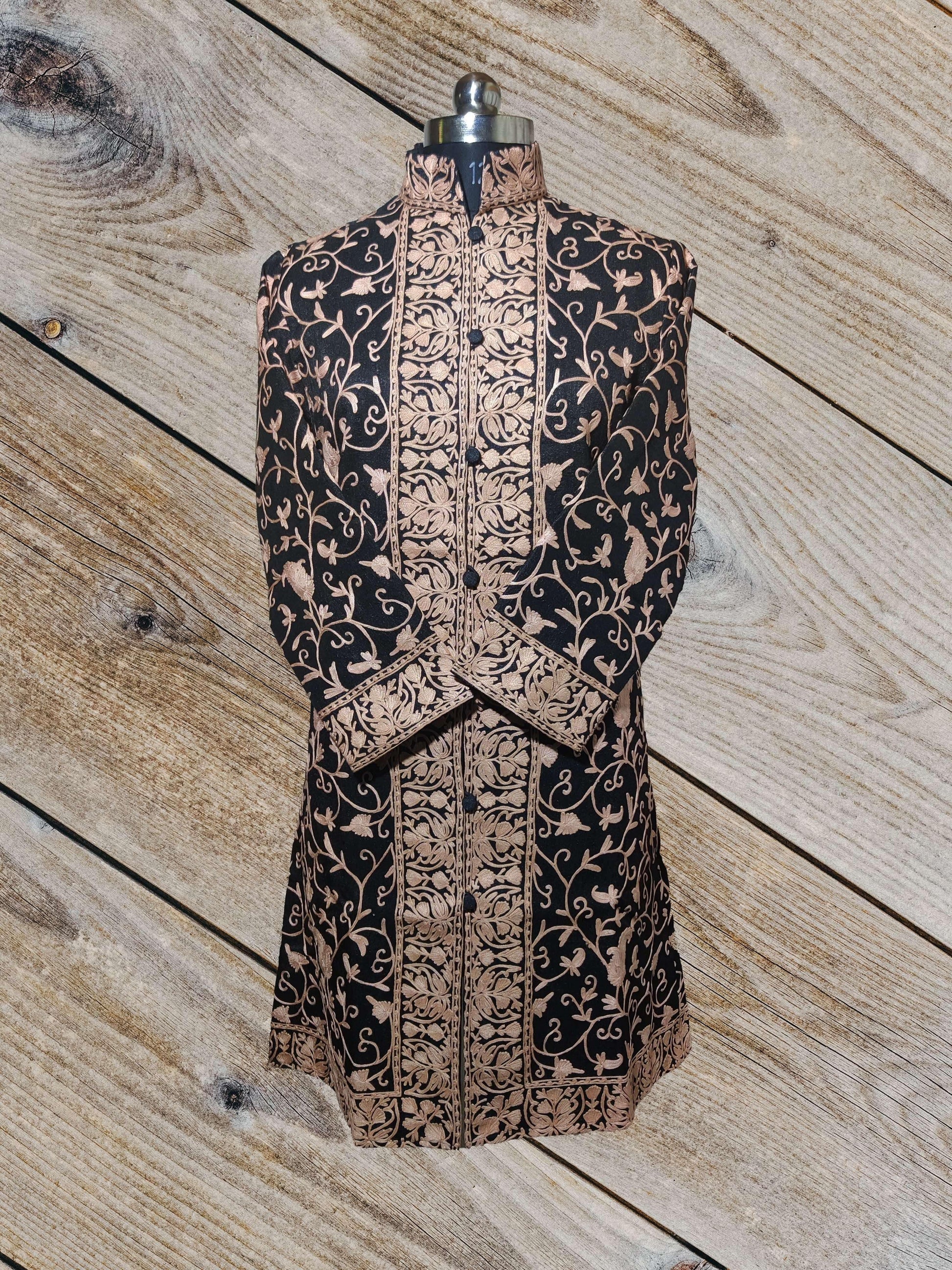 Kashmir Thread Art Silk Coat All over Aari Embroidery