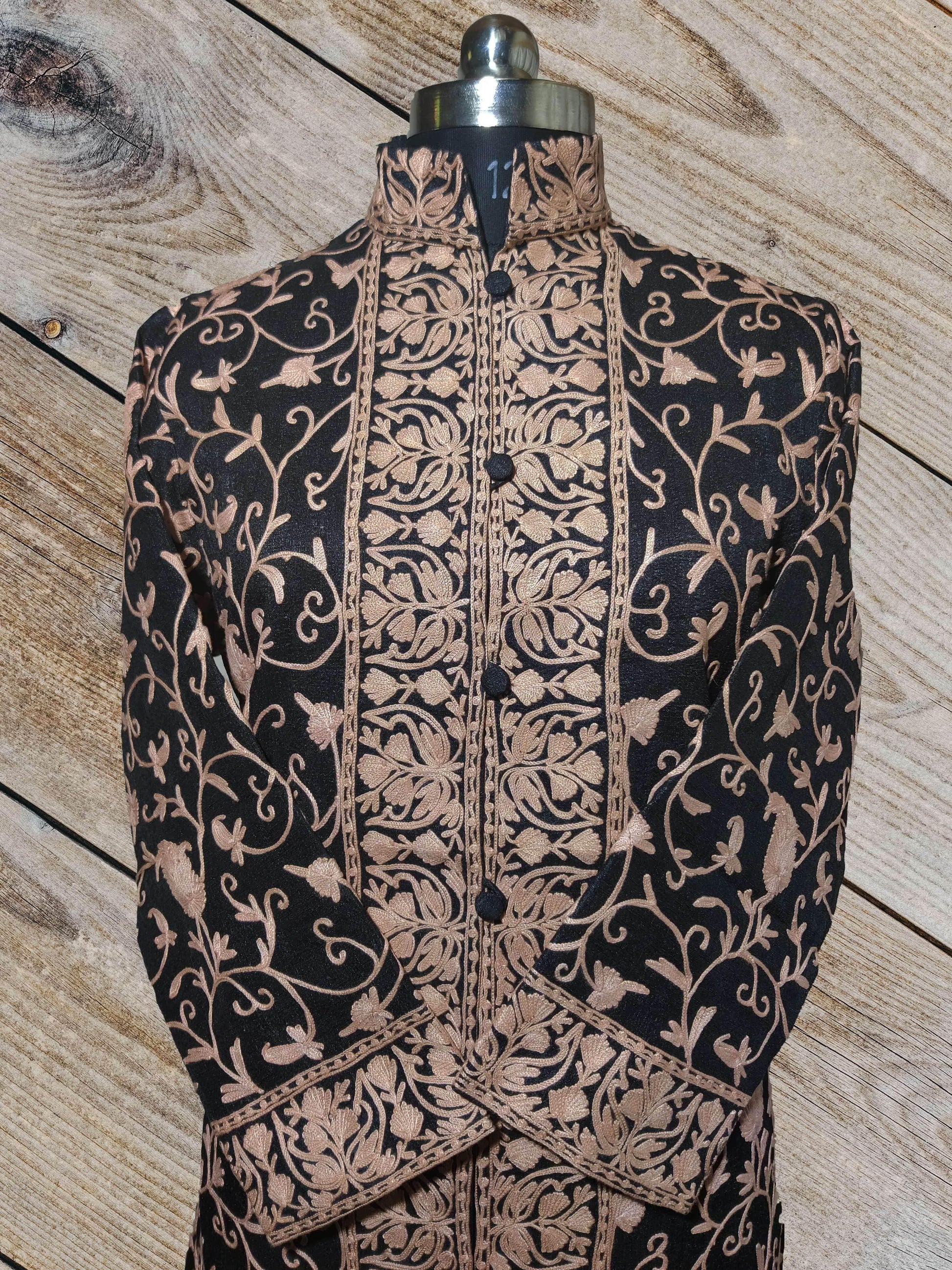 Kashmir Thread Art Silk Coat All over Aari Embroidery