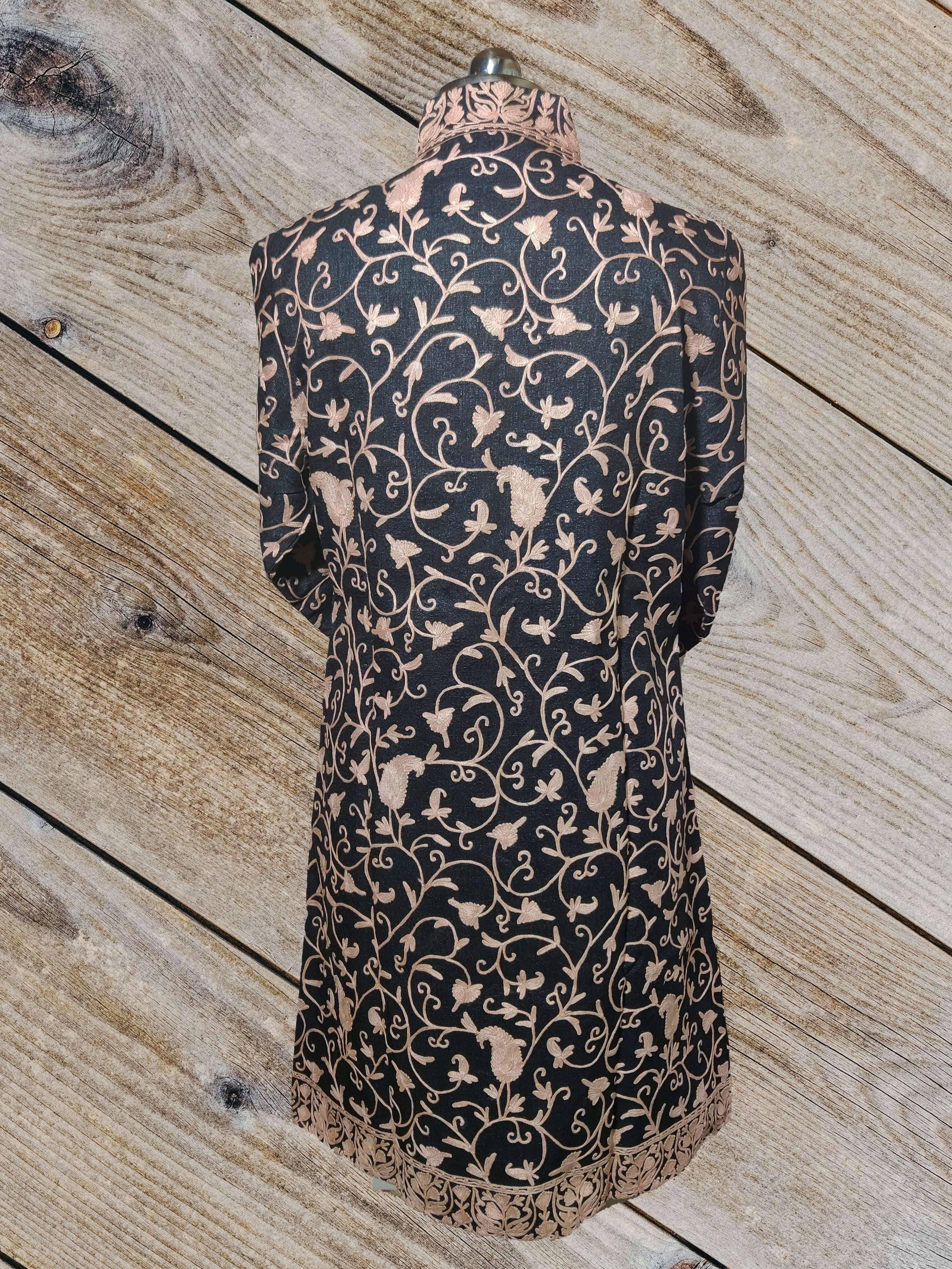 Kashmir Thread Art Silk Coat All over Aari Embroidery