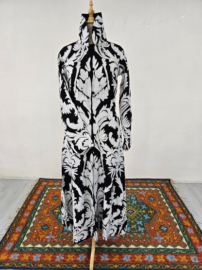 Black & White Grandeur Aari Embroidered Long Jacket
