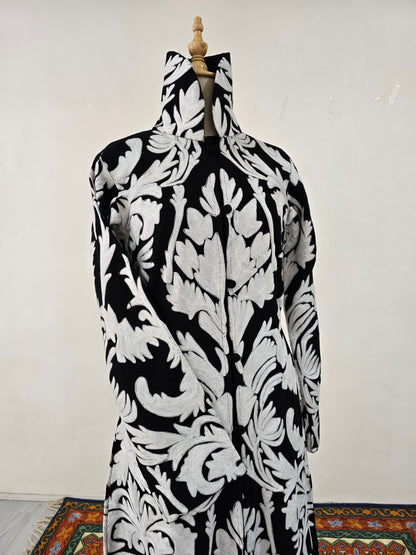 Black & White Grandeur Aari Embroidered Long Jacket