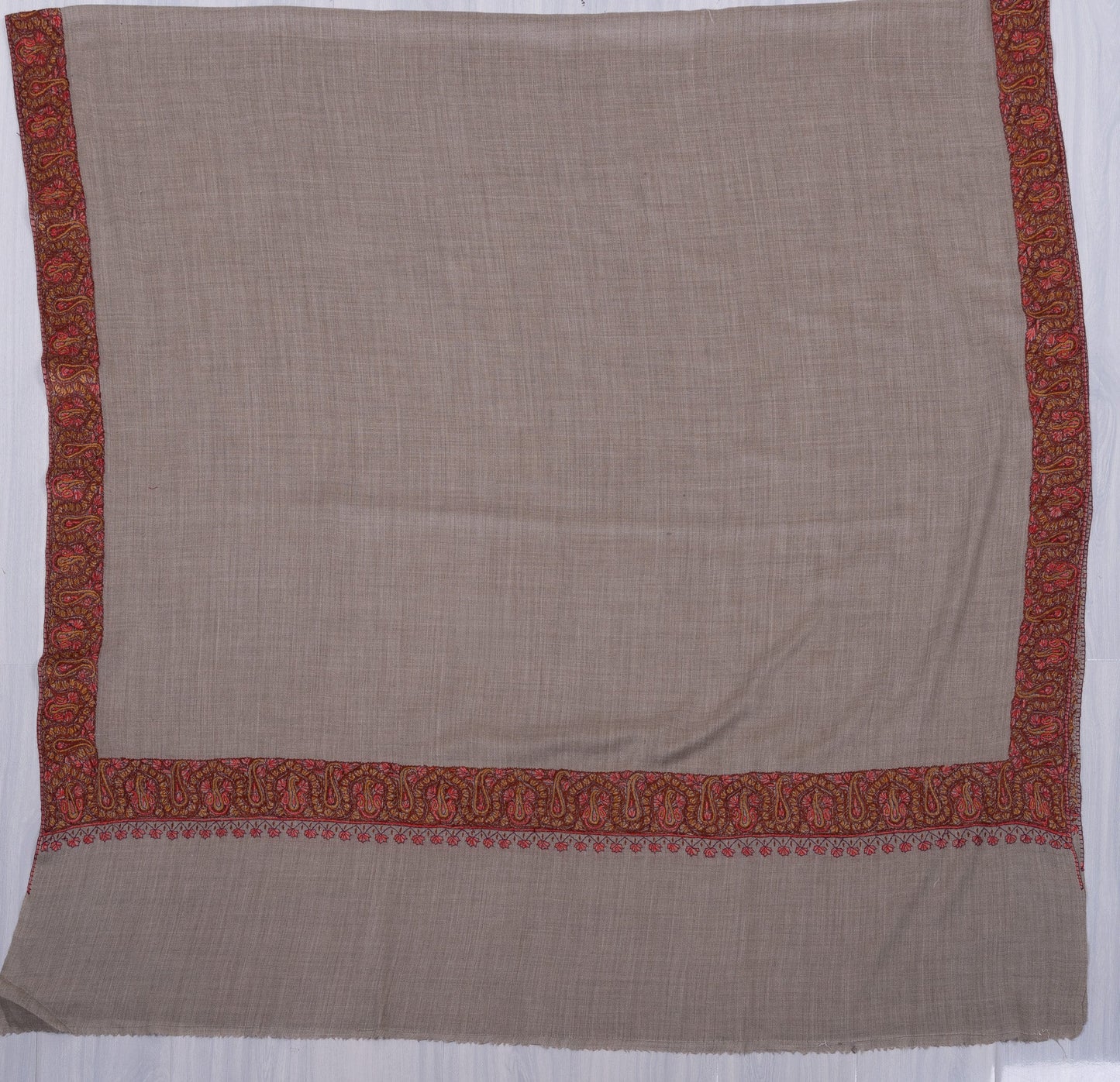 Stone Taupe Paisley 2.5 Yards Sozni Hand Embroidered Shawl