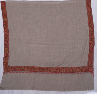 Stone Taupe Paisley 2.5 Yards Sozni Hand Embroidered Shawl