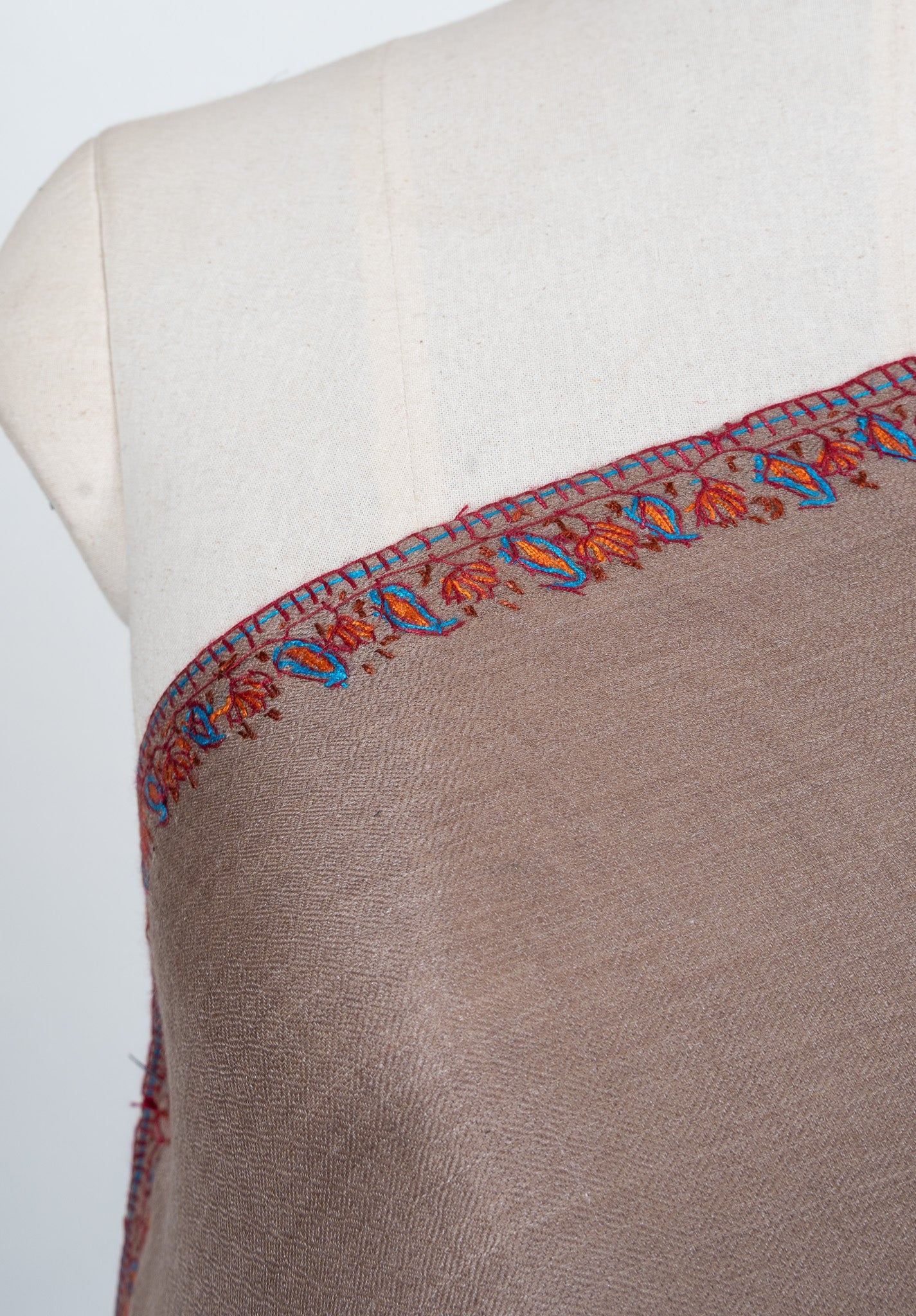 Cocoa Dusk Border 2.5 Yards Sozni Hand Embroidered Shawl