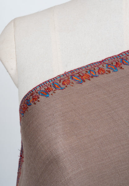 Cocoa Dusk Border 2.5 Yards Sozni Hand Embroidered Shawl
