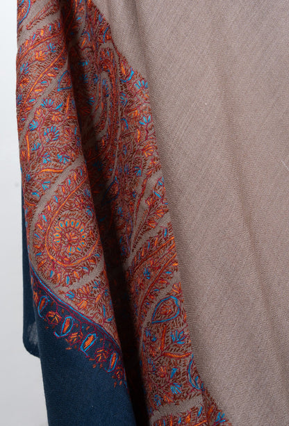 Cocoa Dusk Border 2.5 Yards Sozni Hand Embroidered Shawl