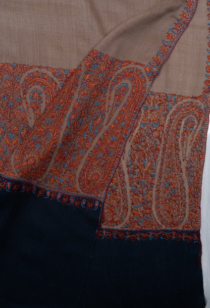 Cocoa Dusk Border 2.5 Yards Sozni Hand Embroidered Shawl