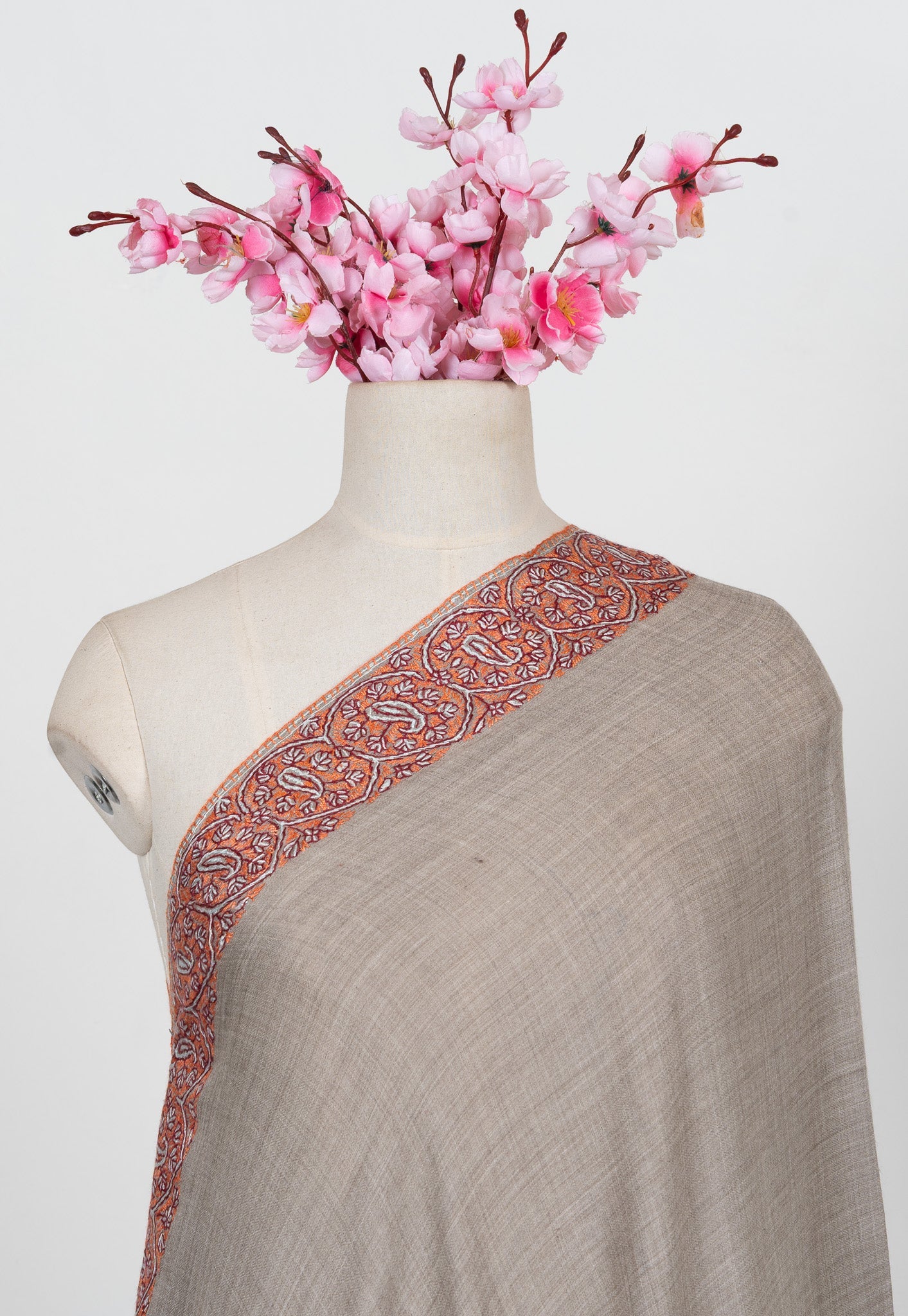 Ash Clay Heritage 2.5 Yards Sozni Hand Embroidered Shawl